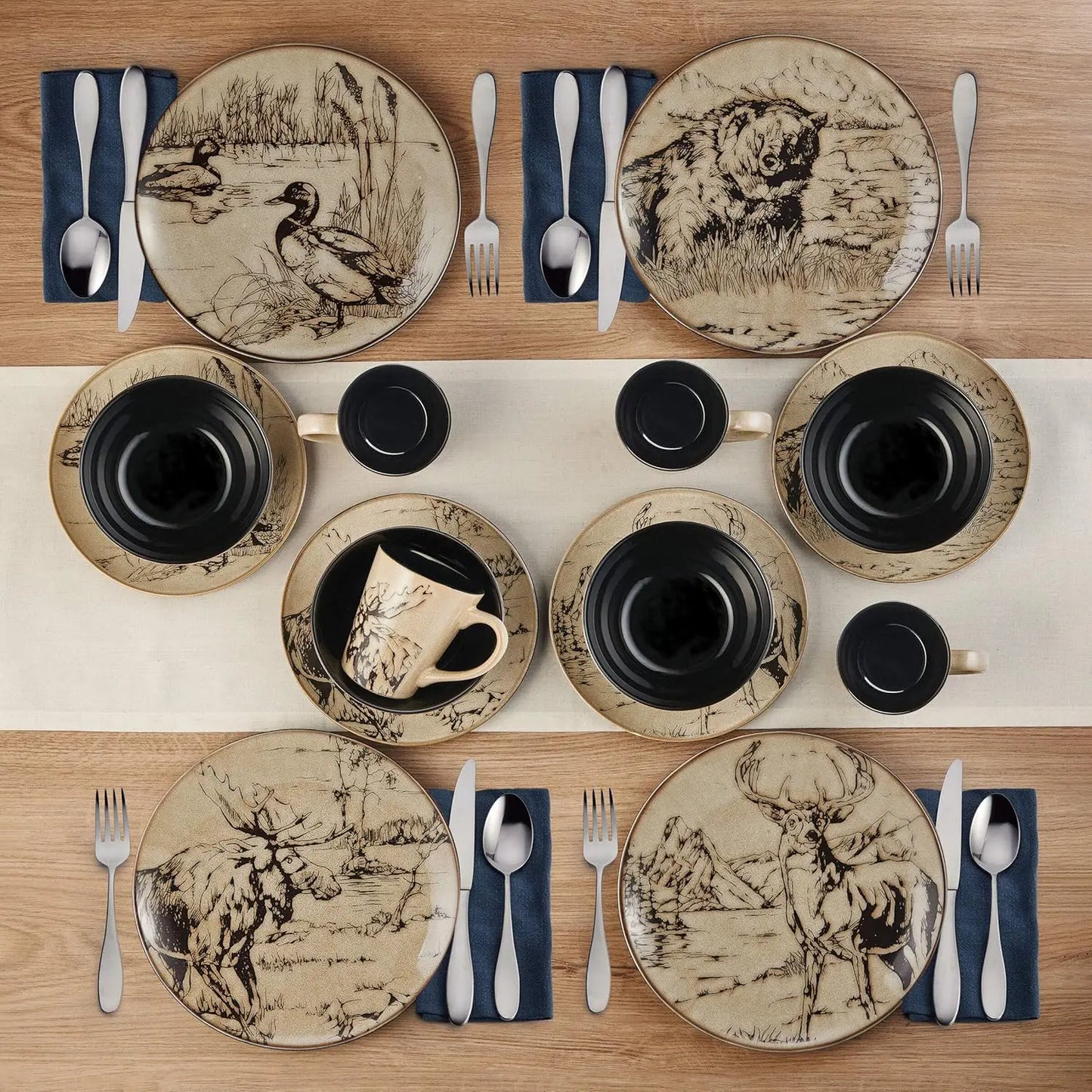 Wildlife Print 16 Piece Dinnerware Set