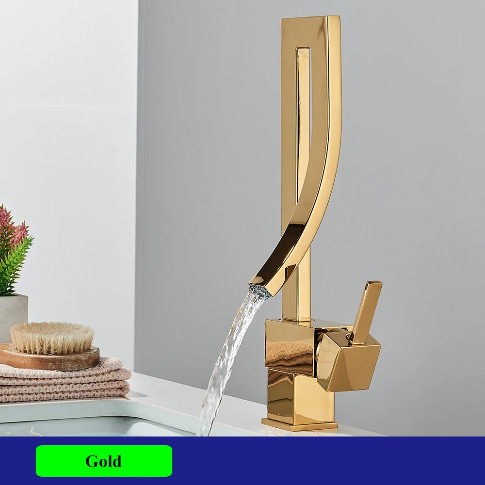 Shiny Gold Bathroom Faucet Single Hand