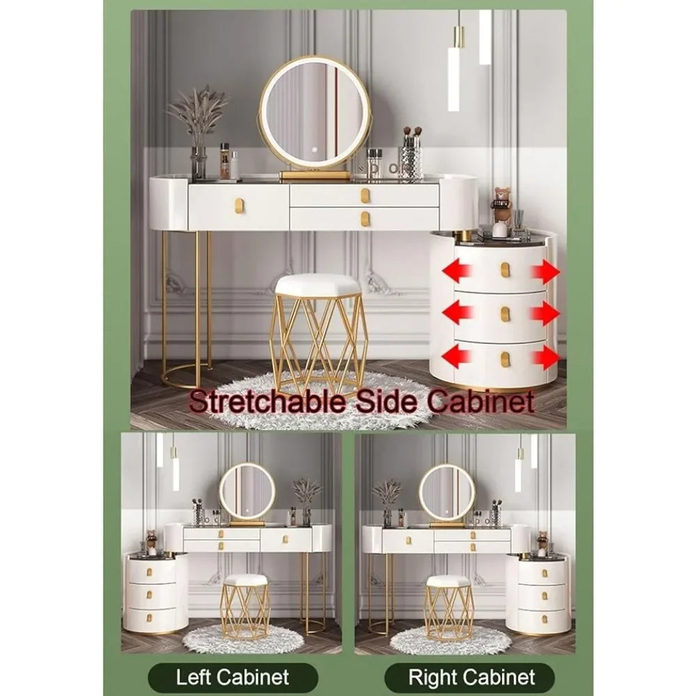 Makeup Vanity with Side Cabinet and Chair