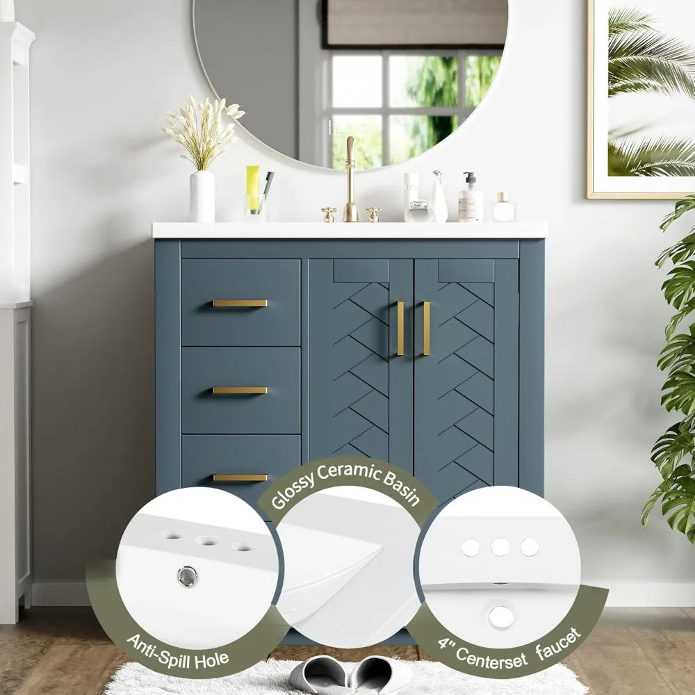 30" Herringbone Single Sink Bathroom Vanity