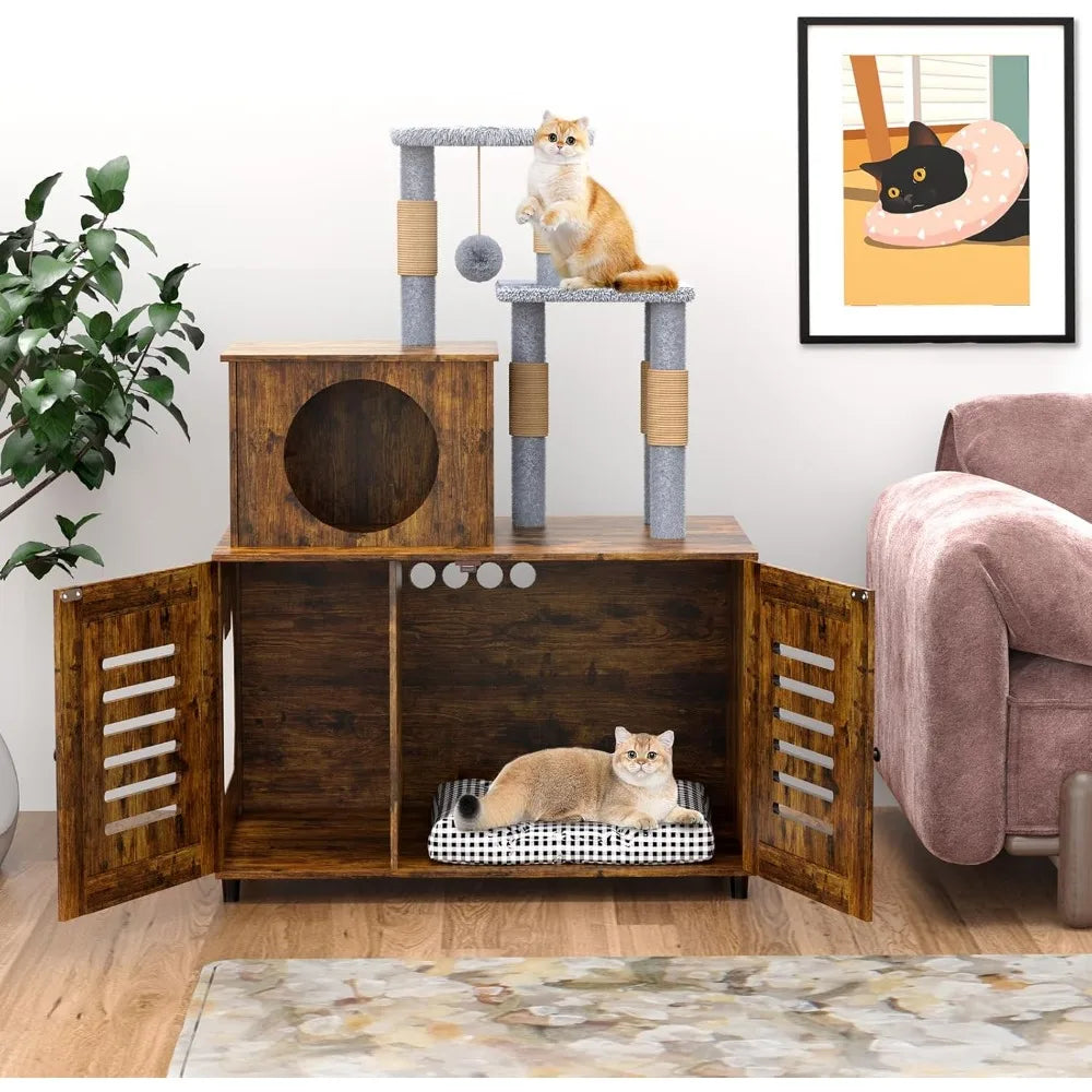 Modern Cat Tower, All-in-one Litter Cabinet