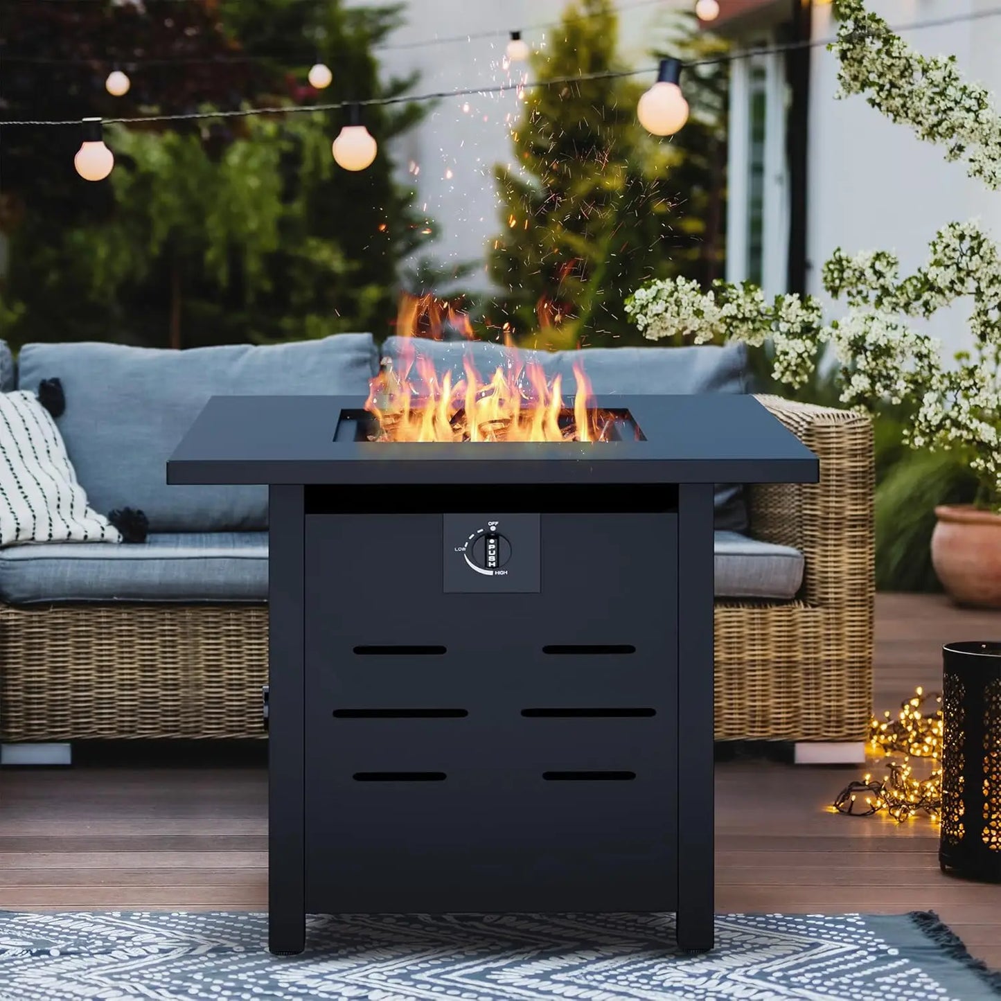28" Steel Gas Fire Pit Table for Outdoors