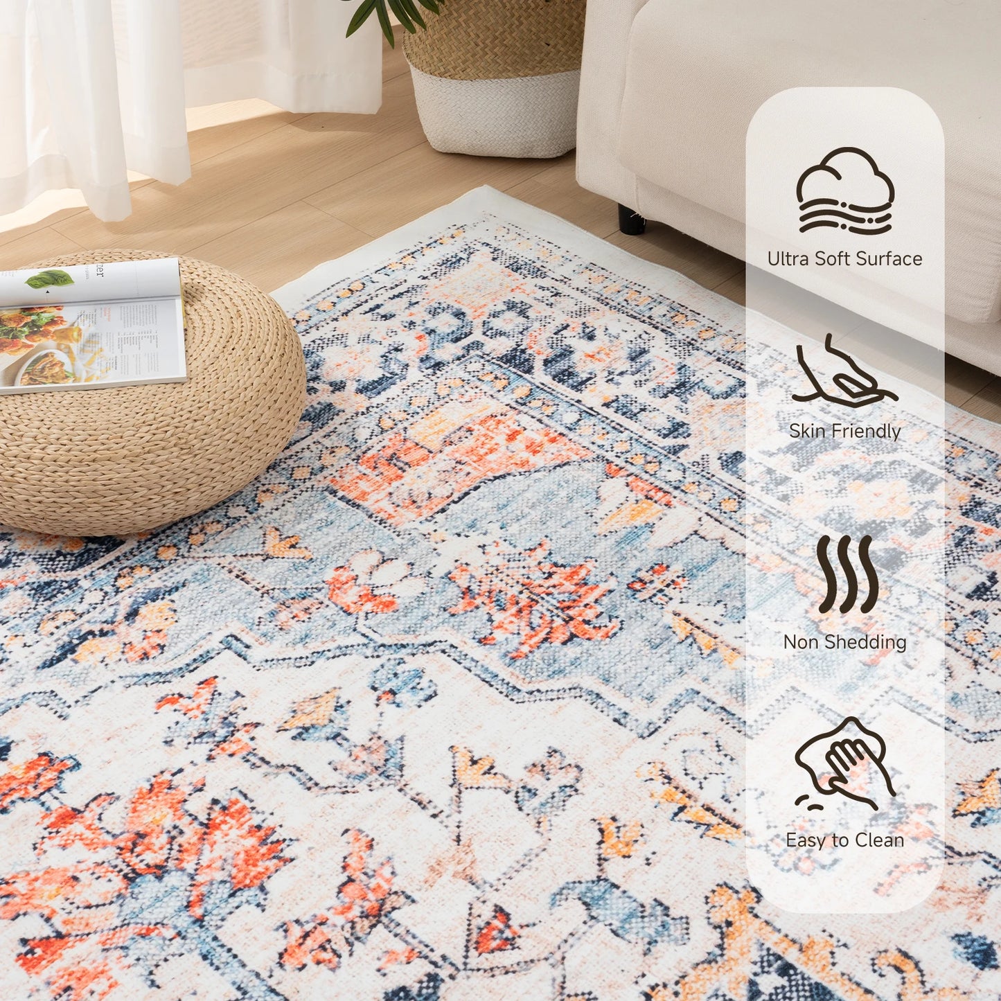 Vintage Design Washable Area Rugs