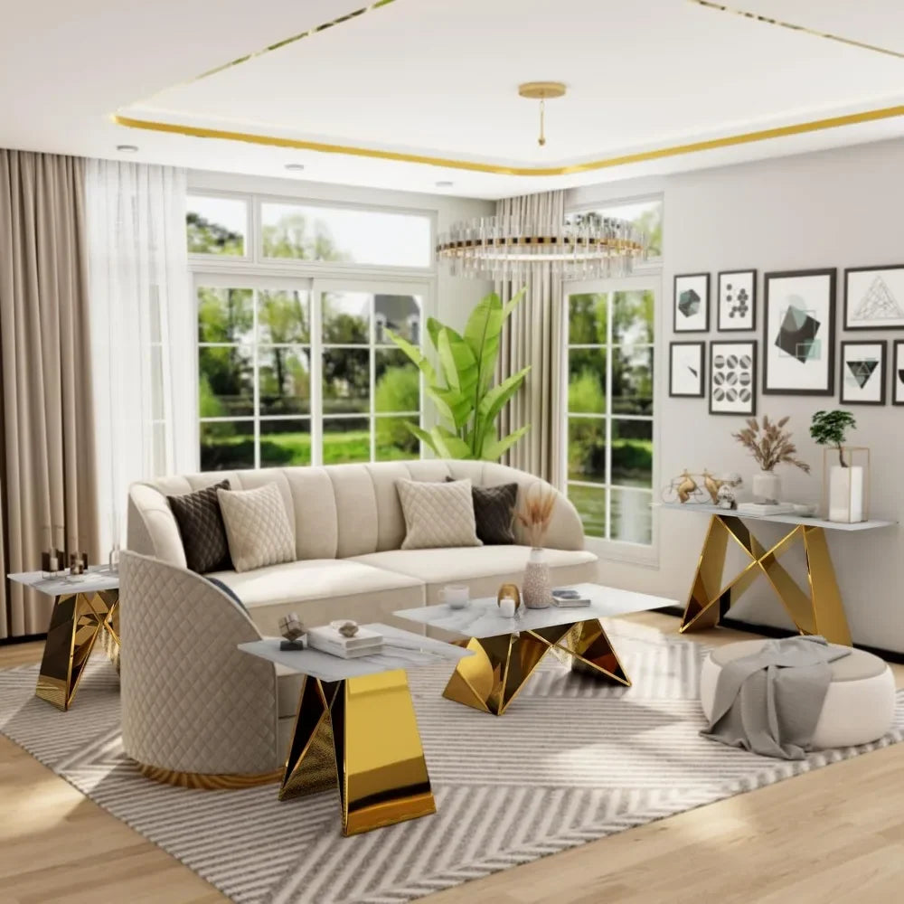 Luxury Entryway Table with Polished Gold M-Base