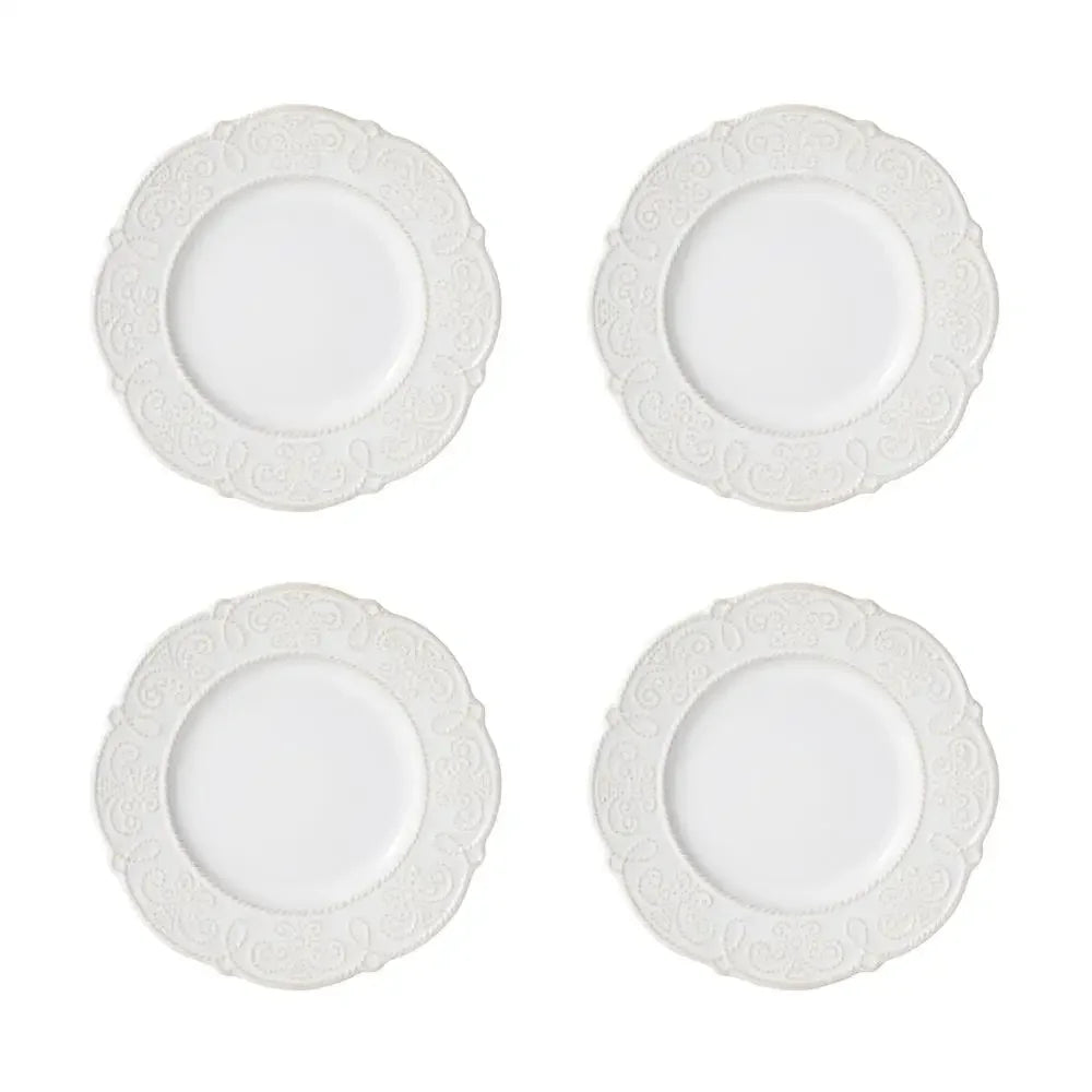 16-Piece White Stoneware Dinnerware Set Scalloped Edge