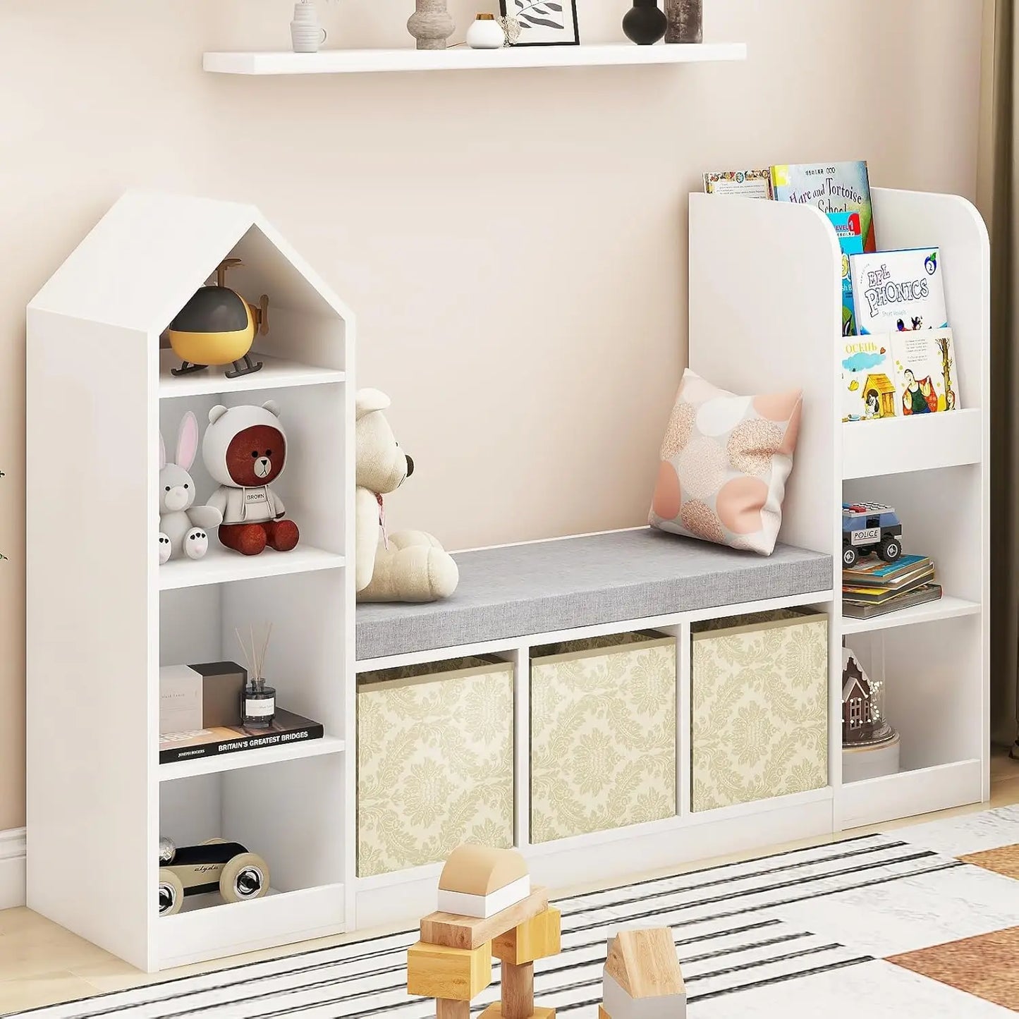 Toy Storage, Bookshelf, with Reading Nook For Kids