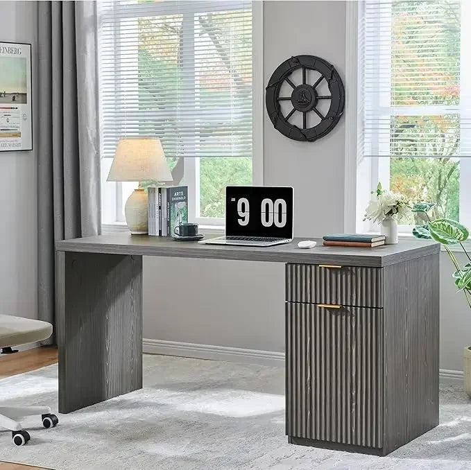 Modern Fluted Executive Desk with Storage