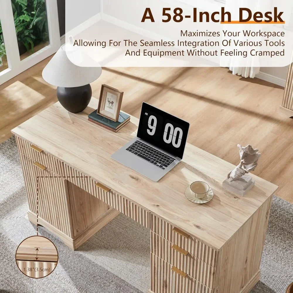 Modern Fluted Executive Desk with Storage