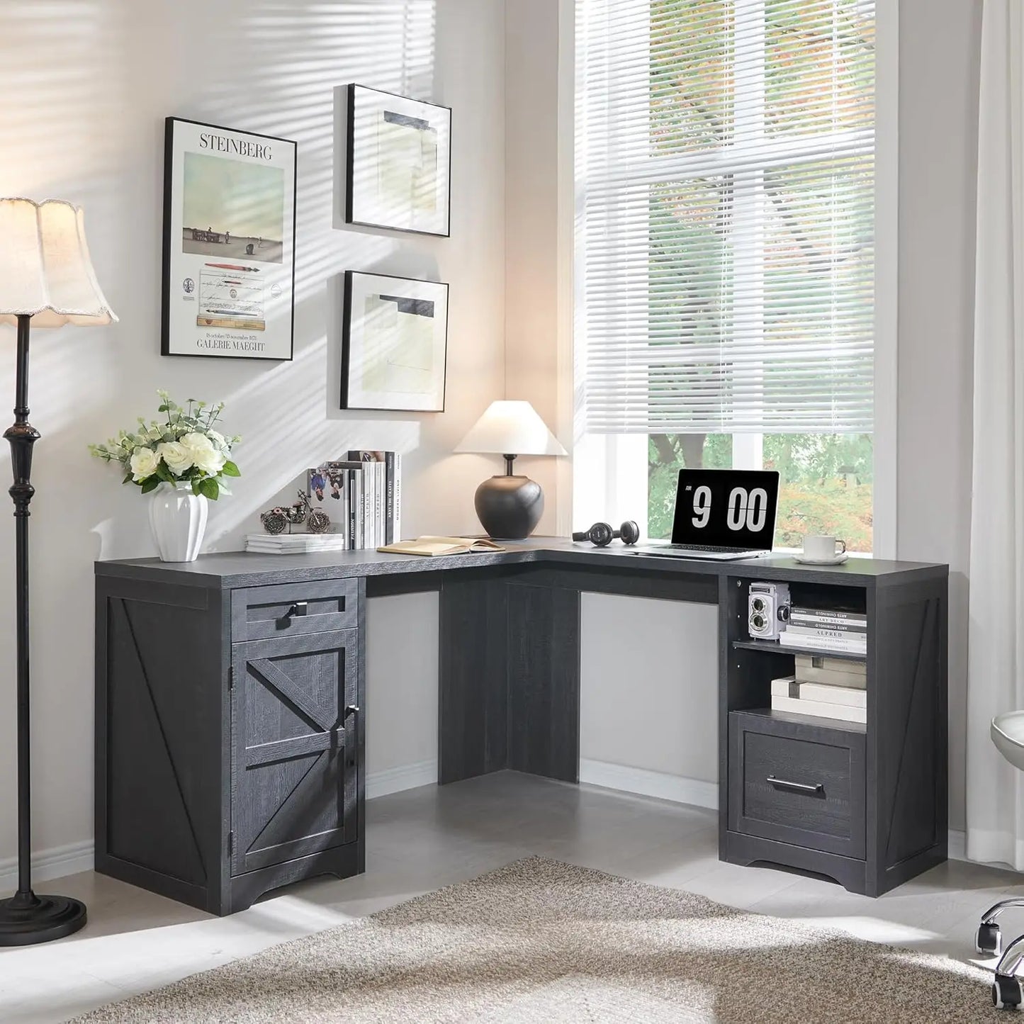 L Shaped Computer Desk with File Drawer