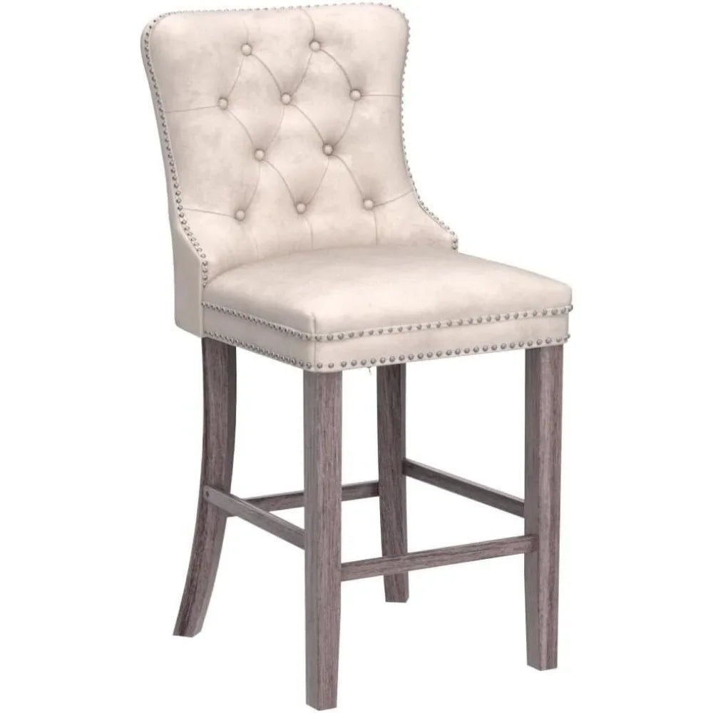 27" Modern Velvet Bar Stools with Button Decor Set of 4