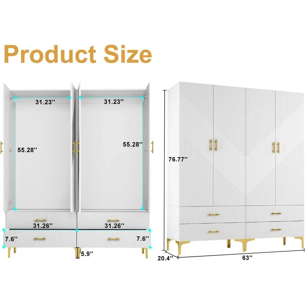 Wardrobe Armoire, White 20.4" D x 63" W x 76.77" H