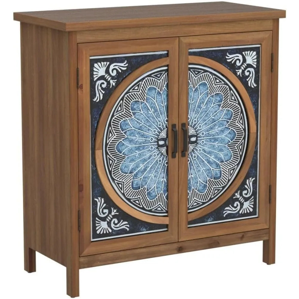 Distressed Storage Cabinet with Porcelain Pattern