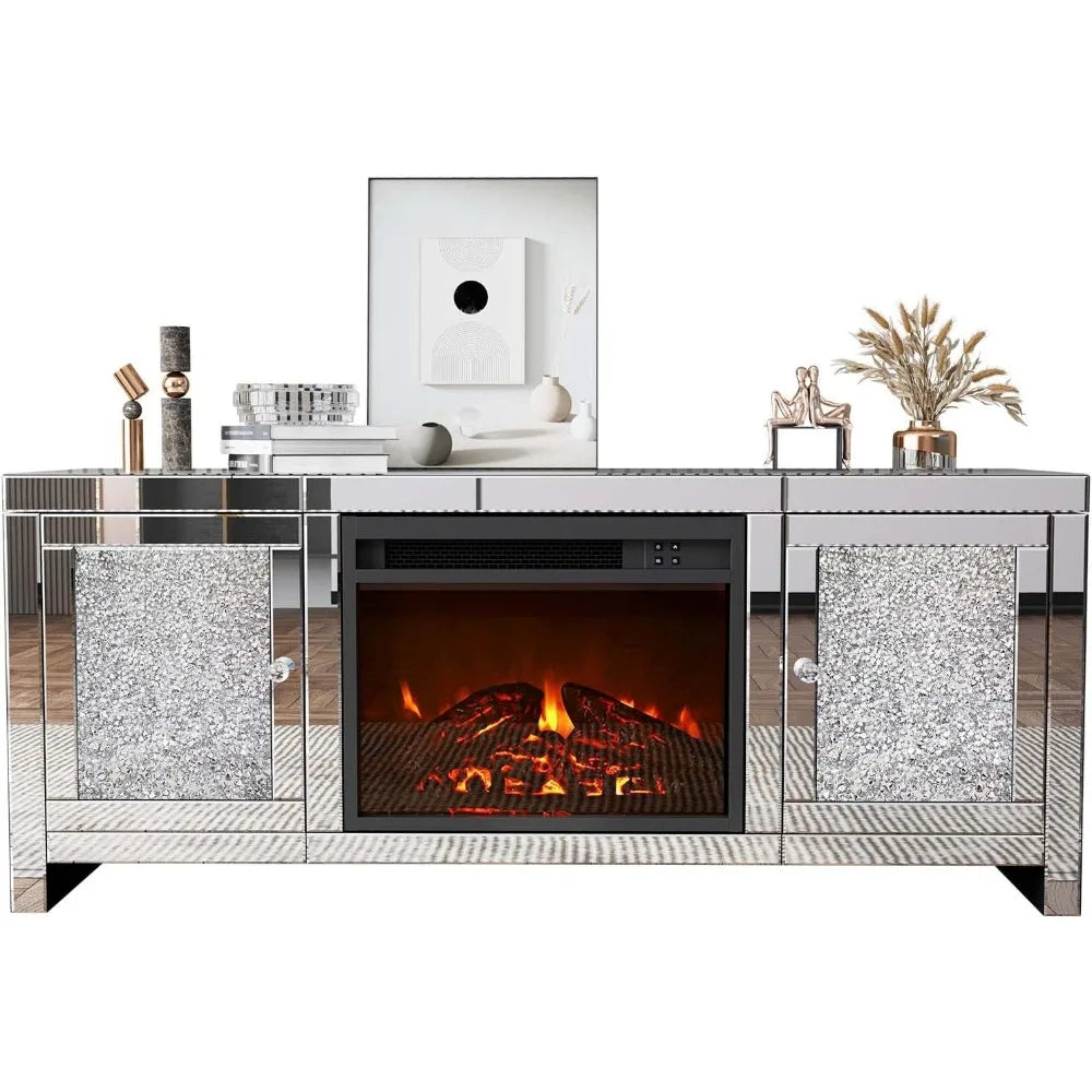 Mirror Fireplace TV Media Entertainment Center