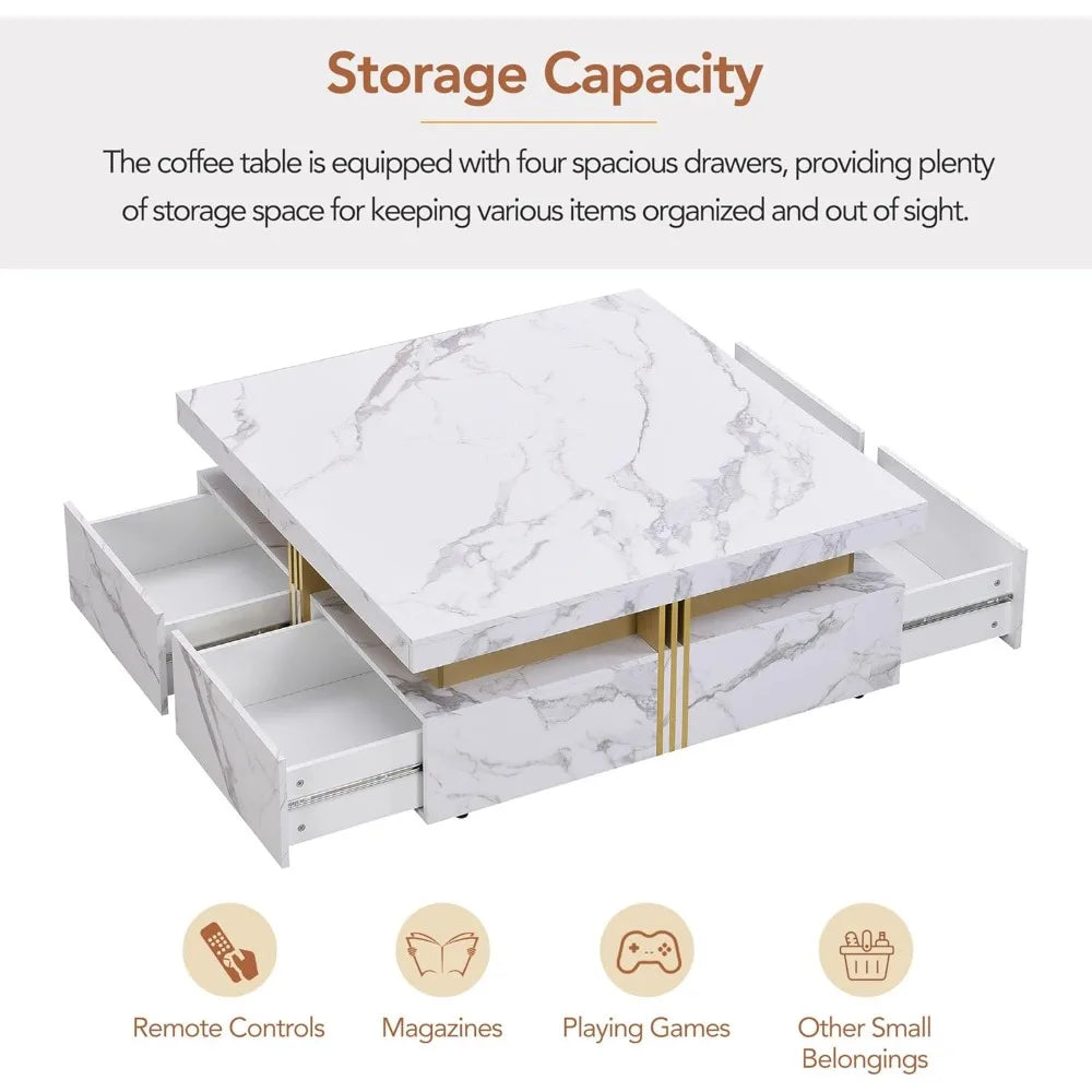 Modern Square Coffee Table with 4 Storage Drawers