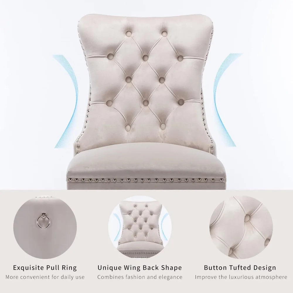 Beige Velvet Upholstered Dining Chairs