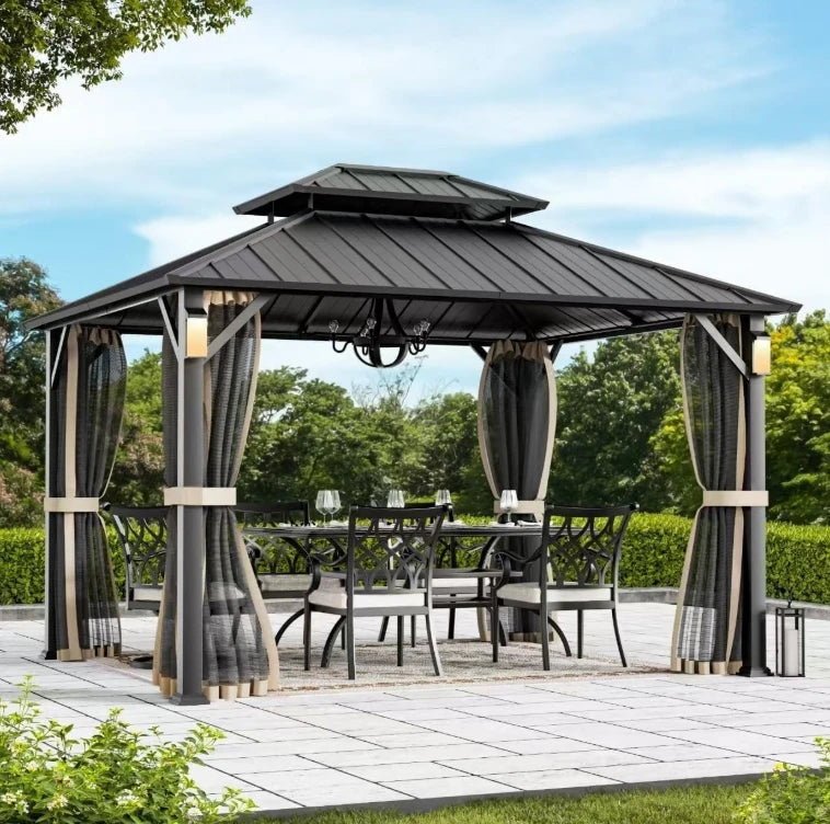 Permanent Hardtop Gazebo 12' x 20' w/ 4 LED Lights