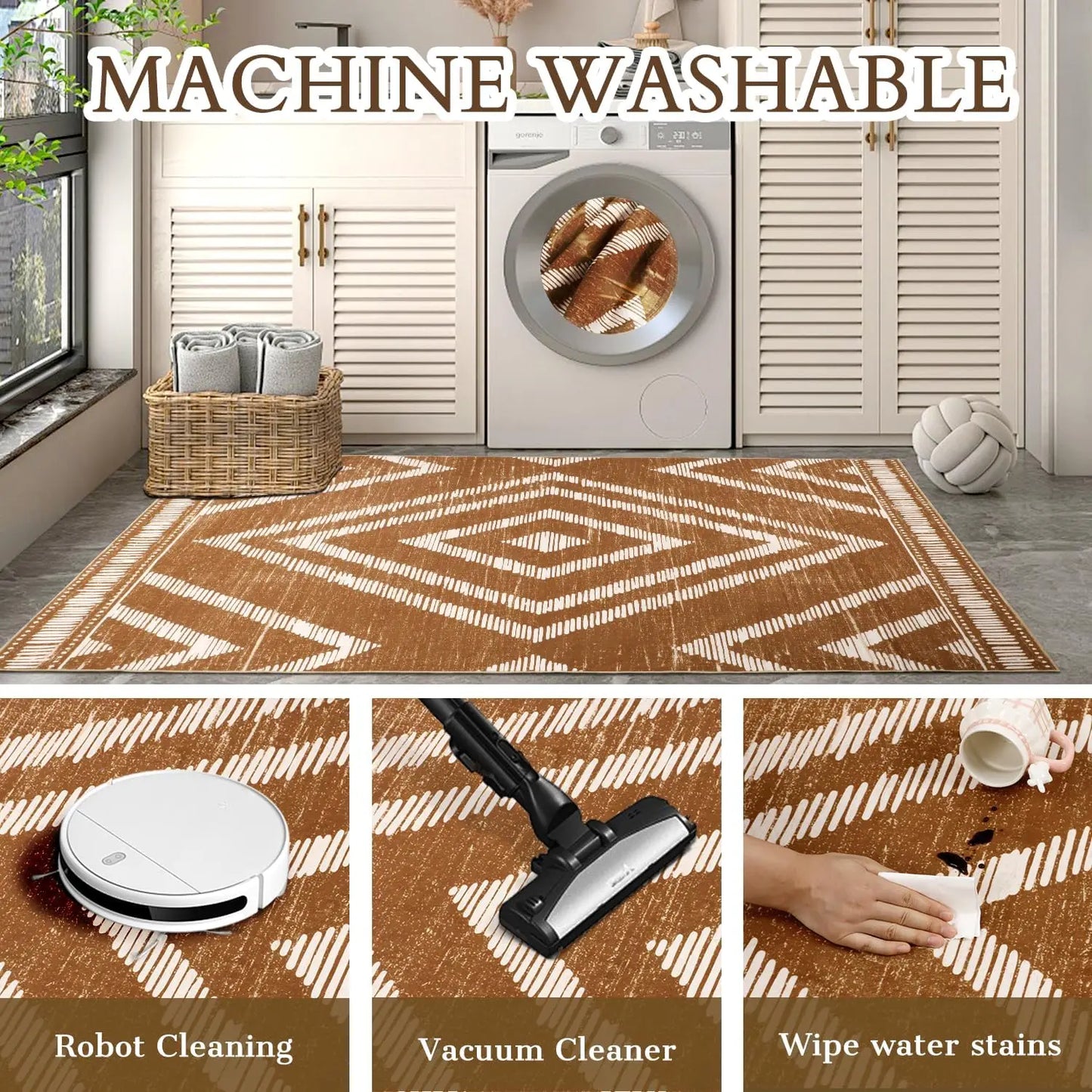 Boho Washable Rugs 5X7 Non Slip