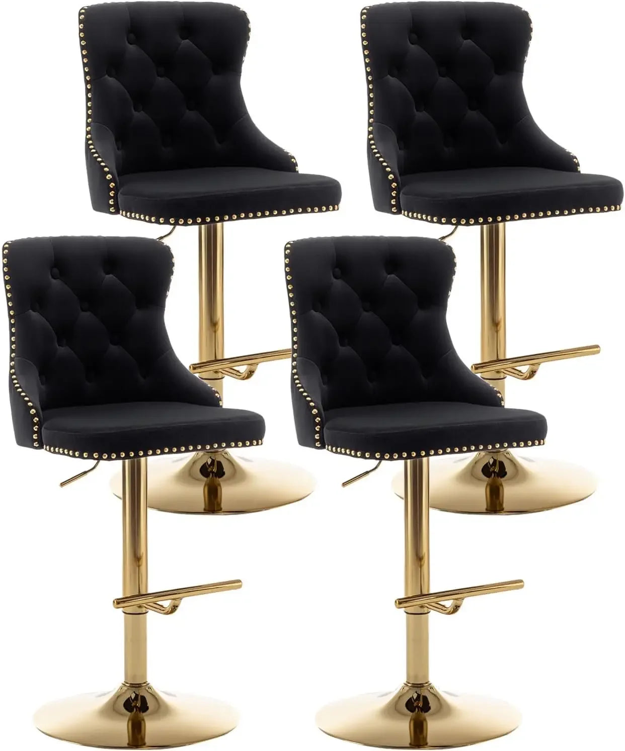 Gold Swivel Velvet Bar Stools Set of 4