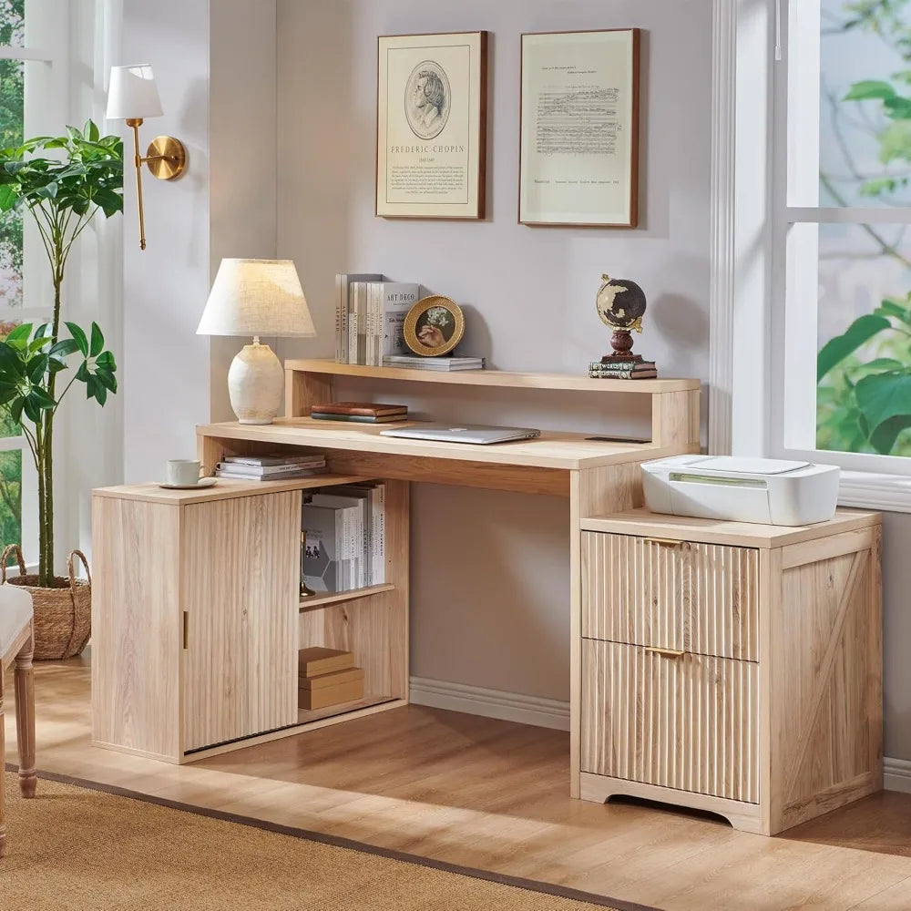 Modern L Shaped Home Office Desk with Storage