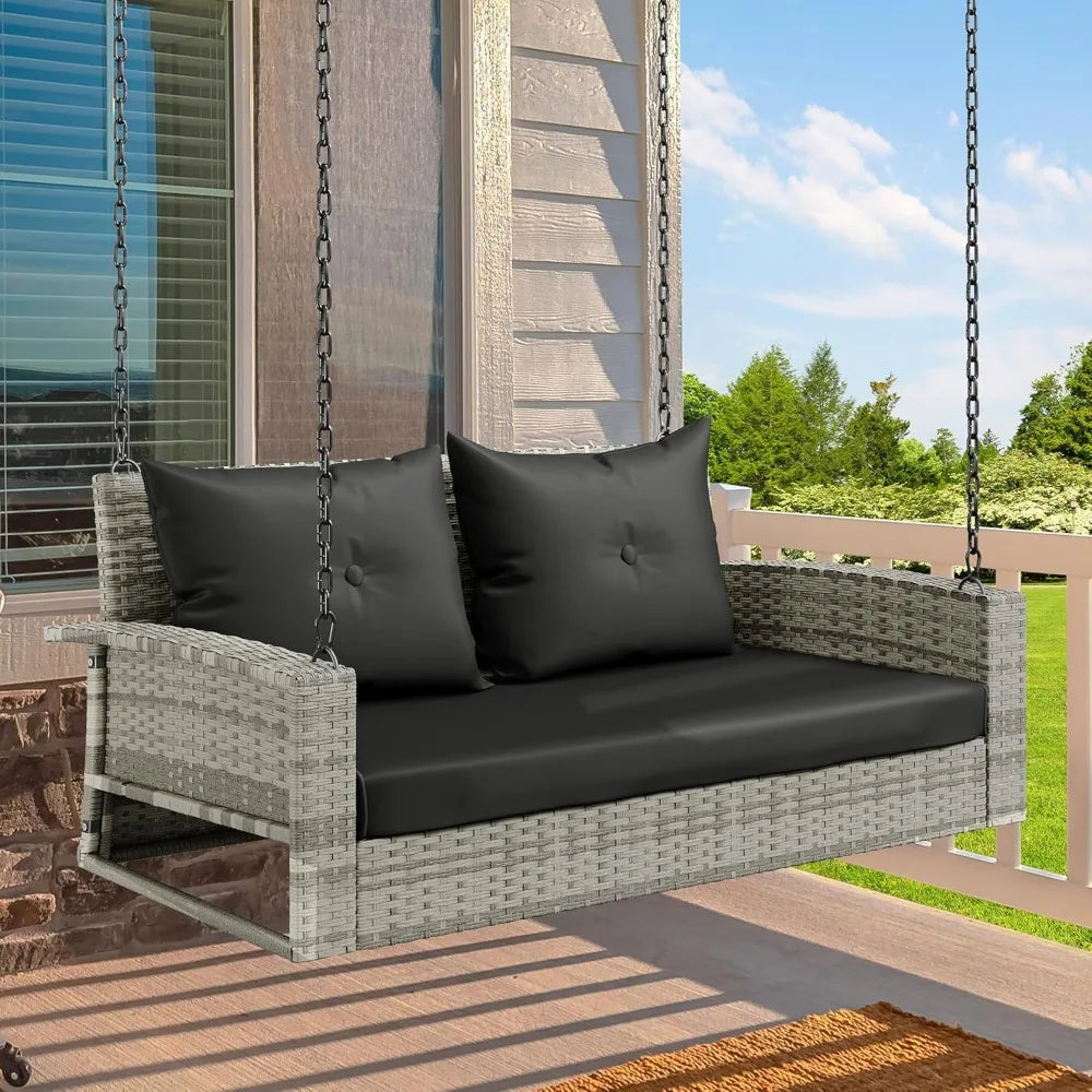 Hanging Outdoor Gray Rattan Patio Swing