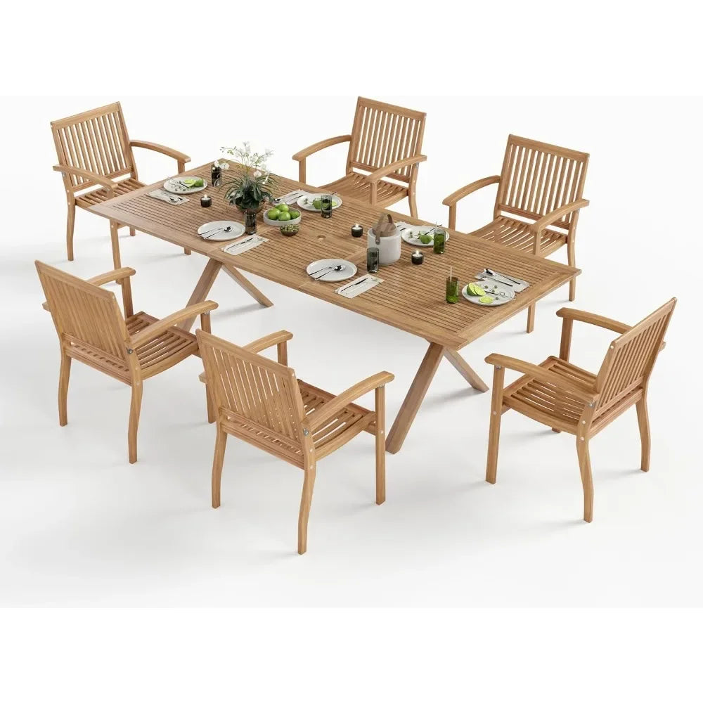 7Pieces Acacia Wood Patio Dining Table Set