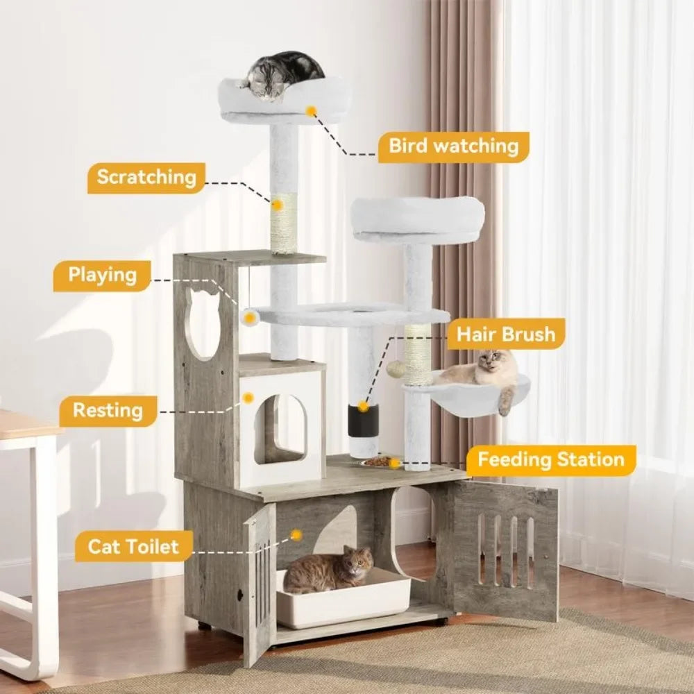 Cat Tree with Litter Box Enclosure