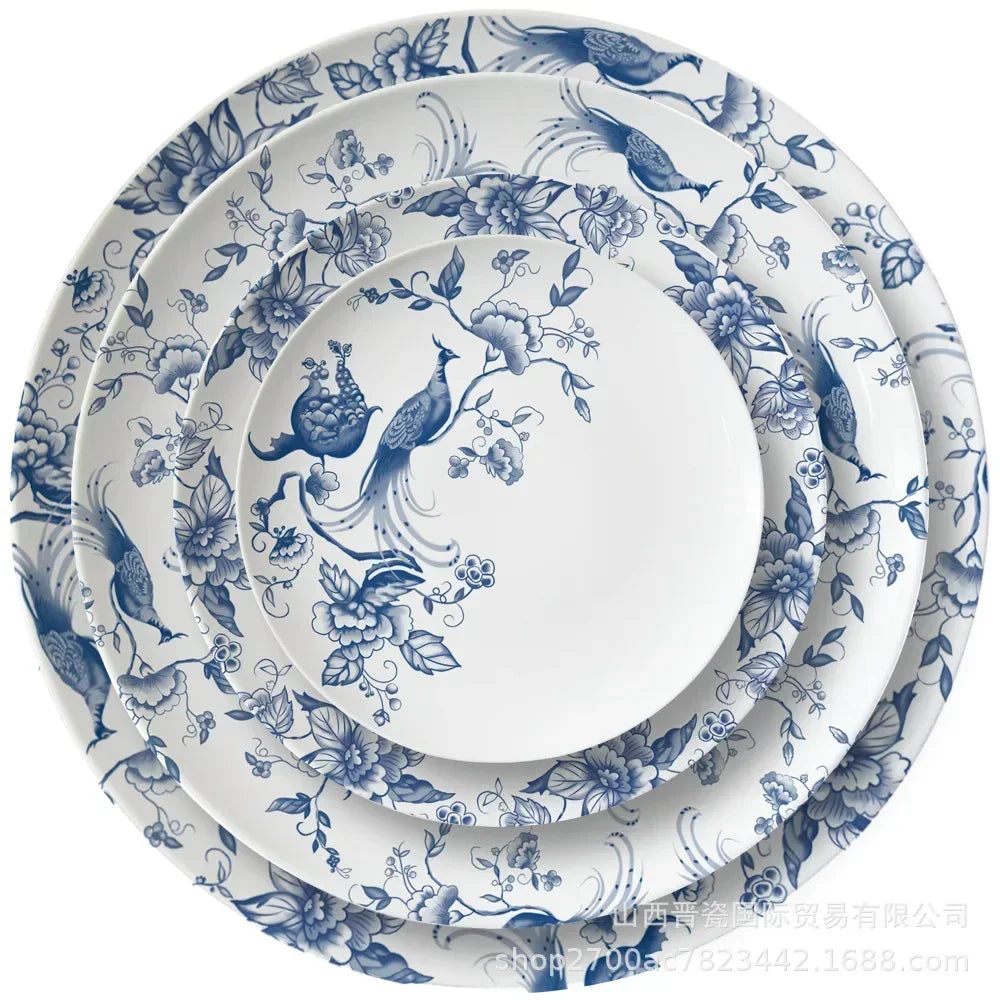 Bone Porcelain Dining Plate Coffee Tea Cup Flower Bird Tableware