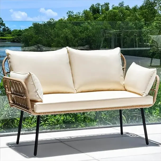 3 Piece Outdoor Wicker Conversation Sectional L-Shaped Sofa