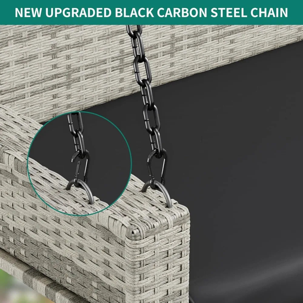Hanging Outdoor Gray Rattan Patio Swing