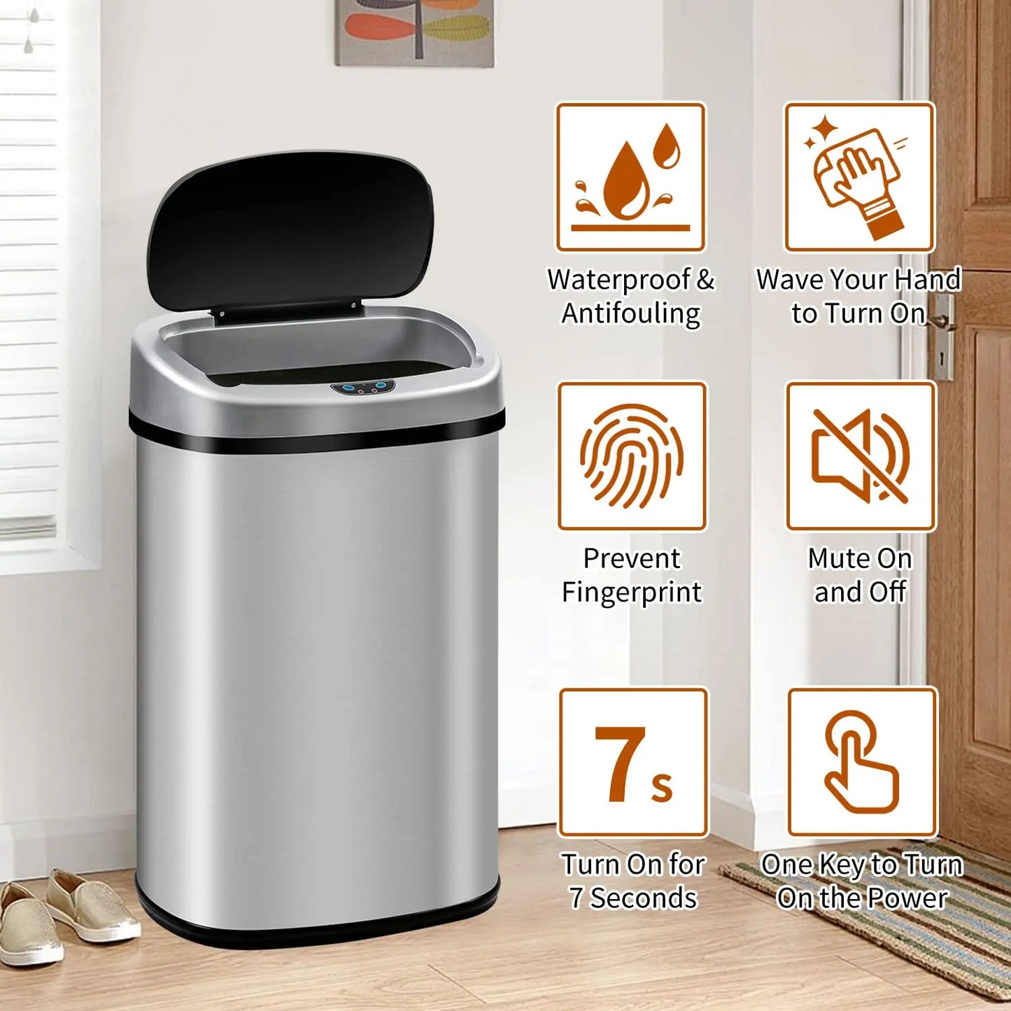 13-Gallon Automatic Touch Free Trash Can