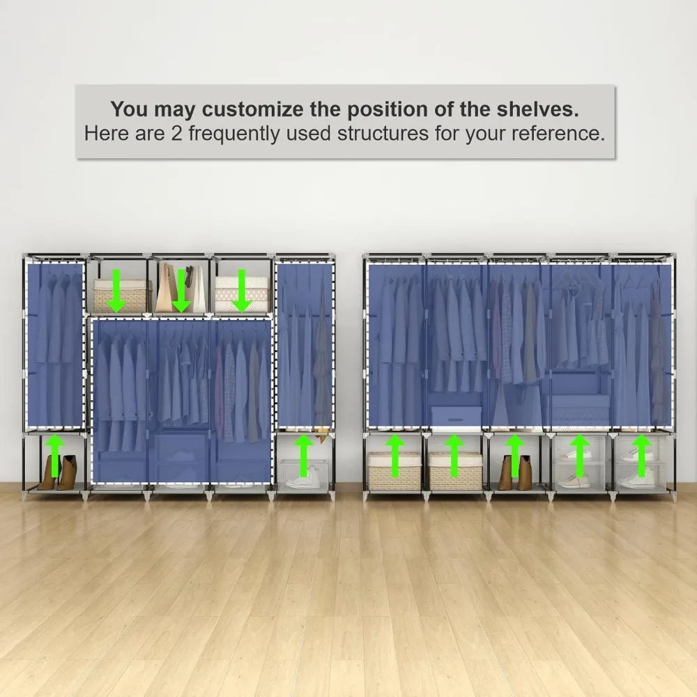 83 Inch Wide Grey Portable Closet Wardrobe
