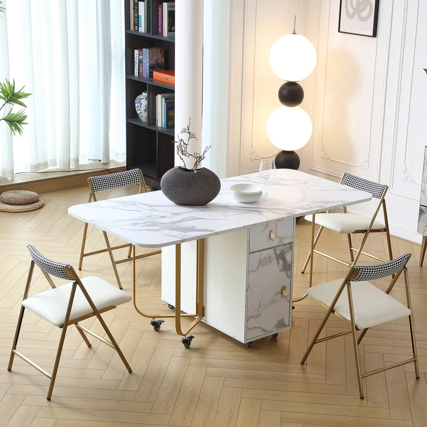 Movable Folding Dining Table with Storage Rack