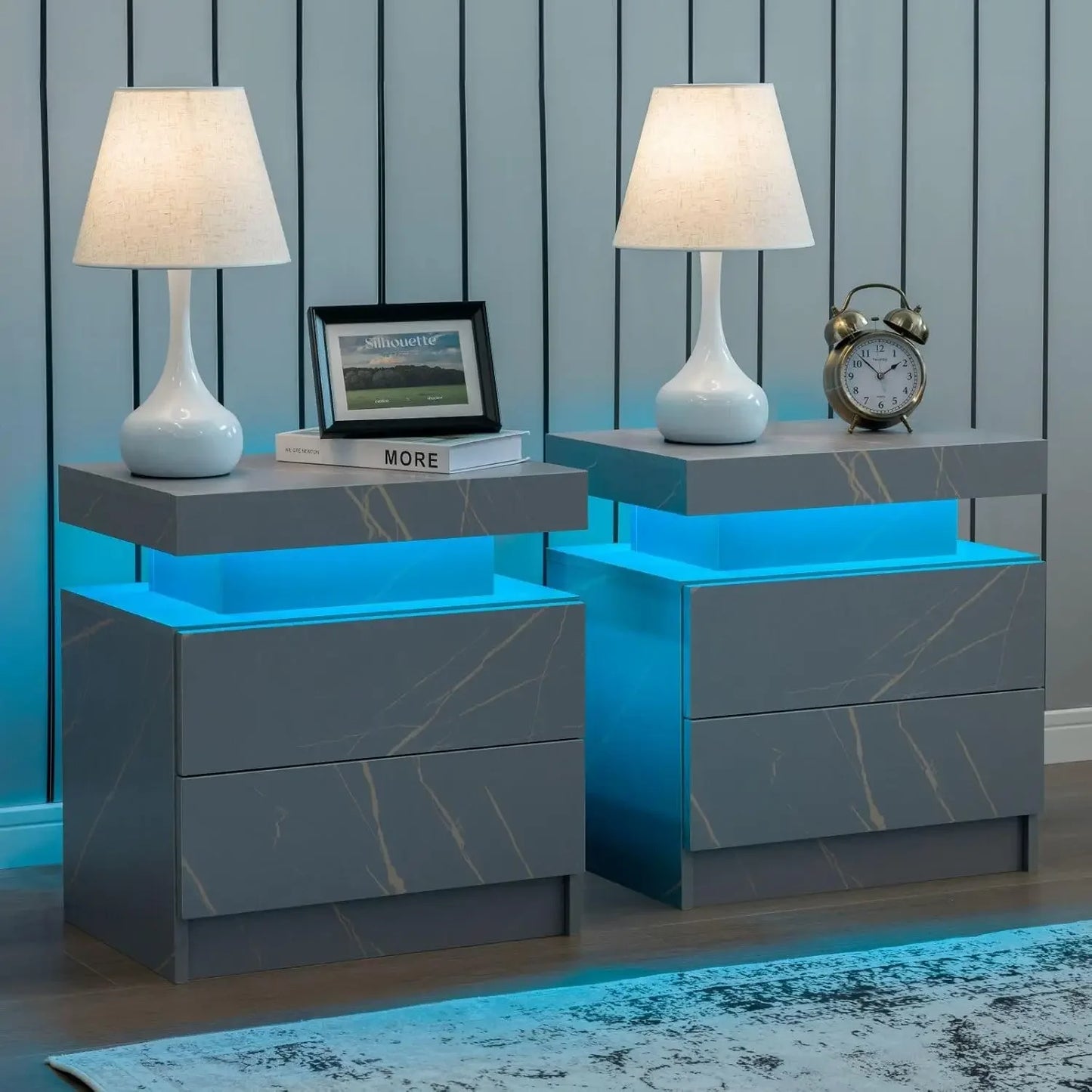 2 LED Nightstands with 2 Drawers