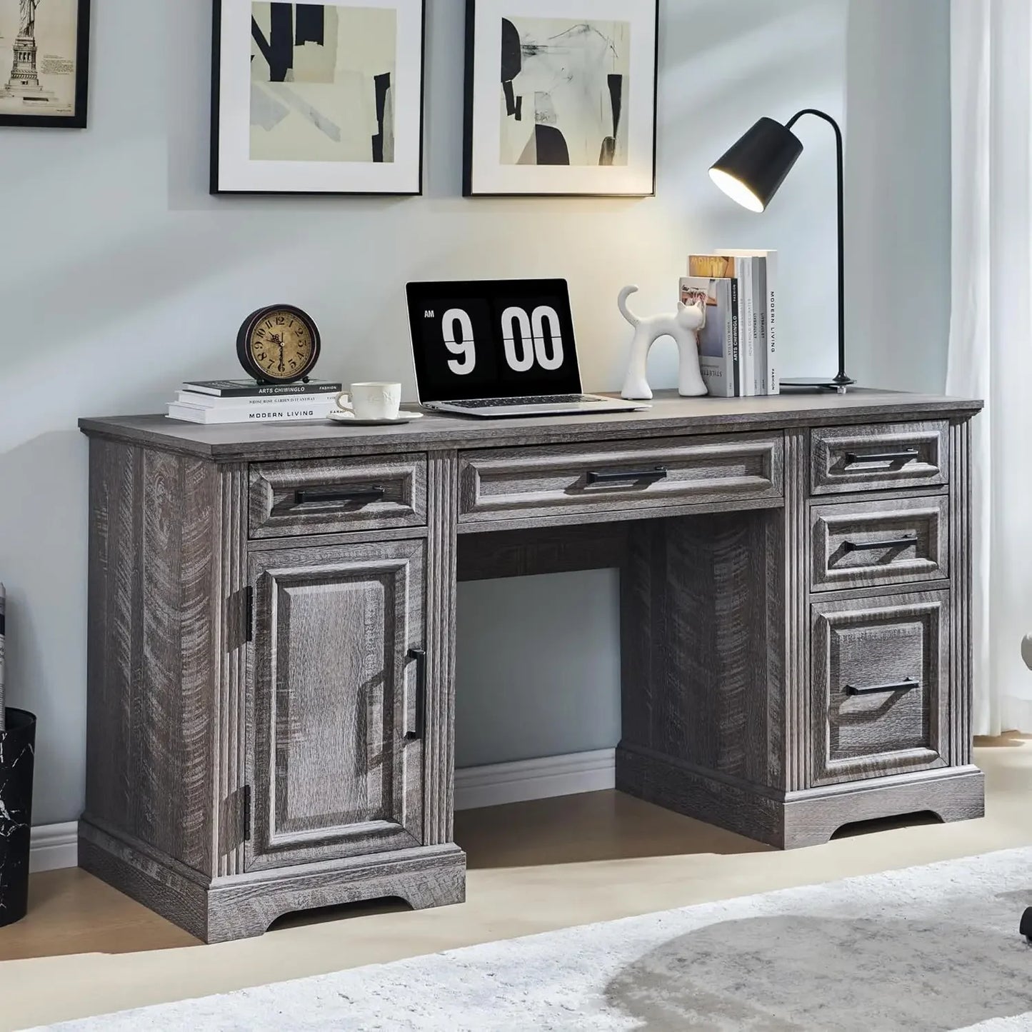 Executive Computer Desk with Drawers & Cabinet