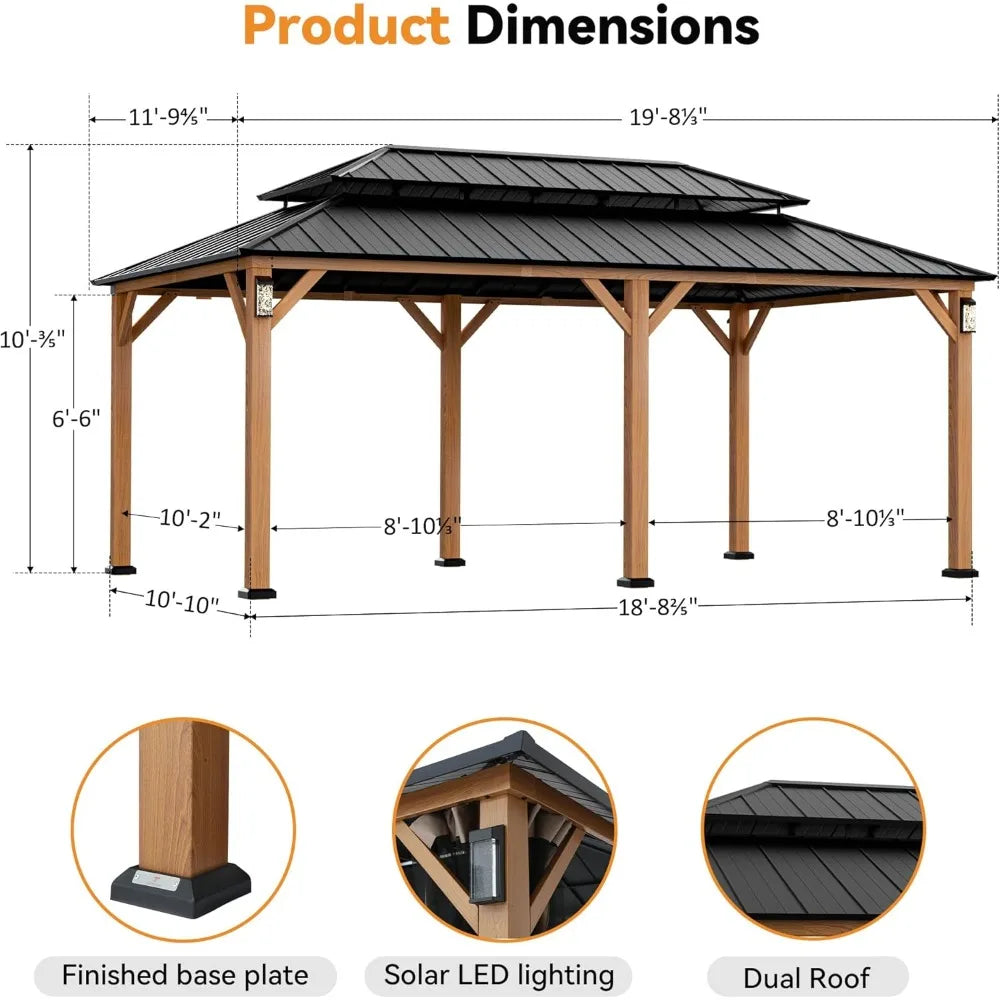 Permanent Hardtop Gazebo 12' x 20' w/ 4 LED Lights