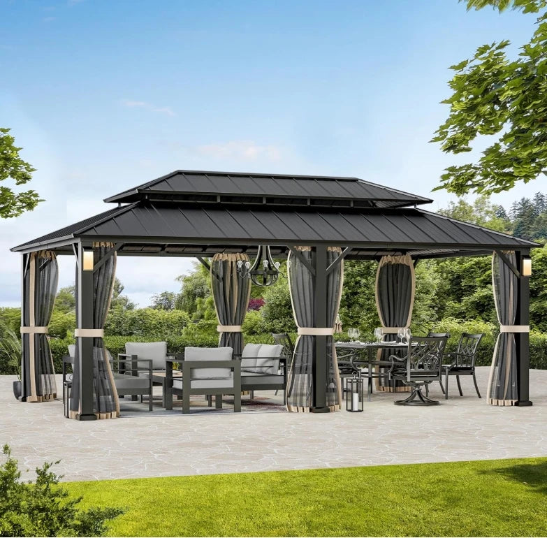 Permanent Hardtop Gazebo 12' x 20' w/ 4 LED Lights