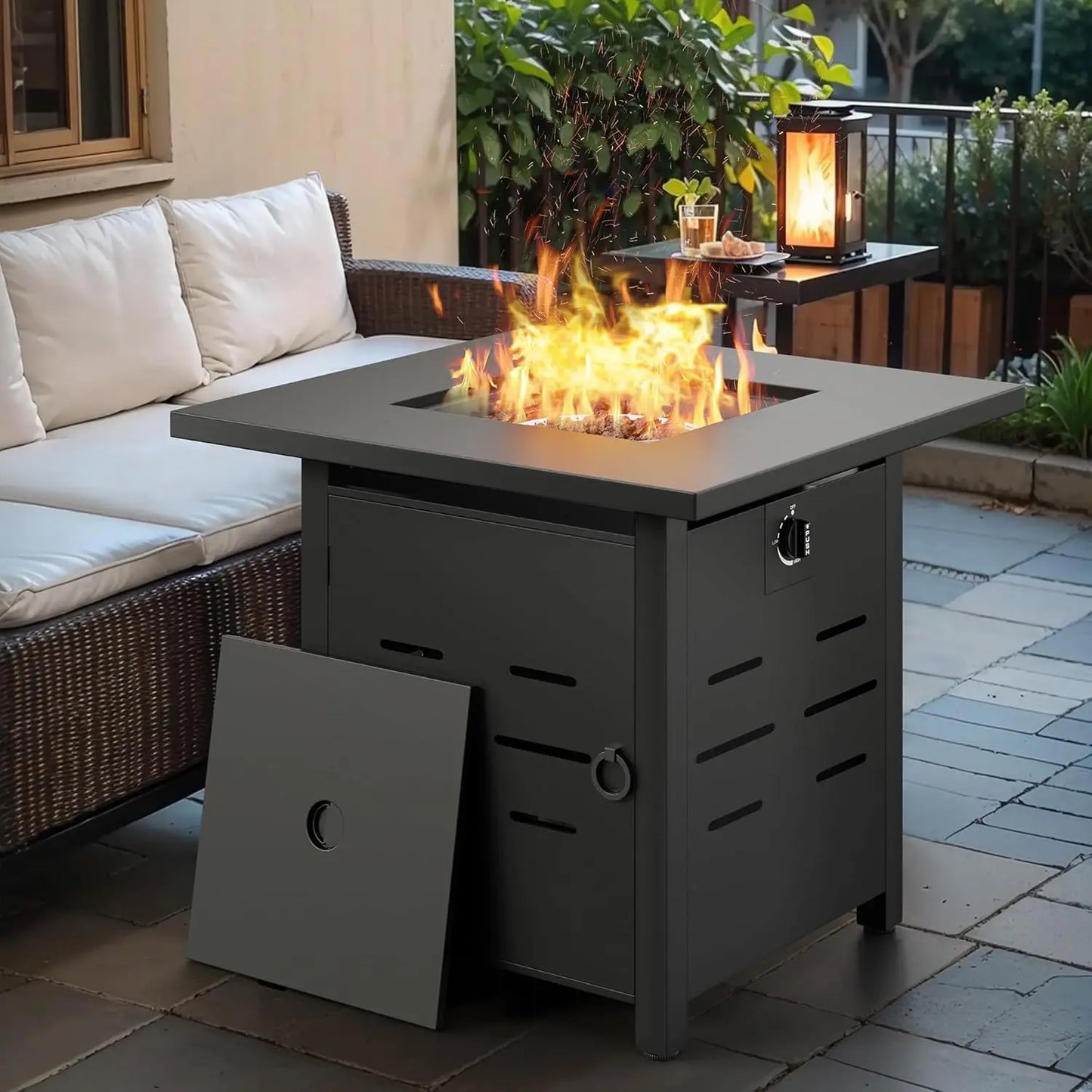 28" Steel Gas Fire Pit Table for Outdoors