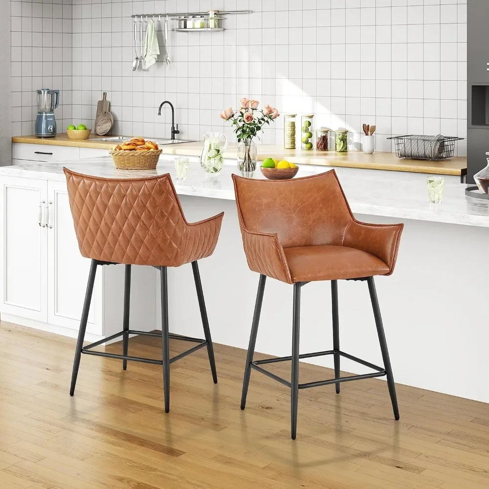 Set of 2 Modern Counter Height Barstools Mid-Back