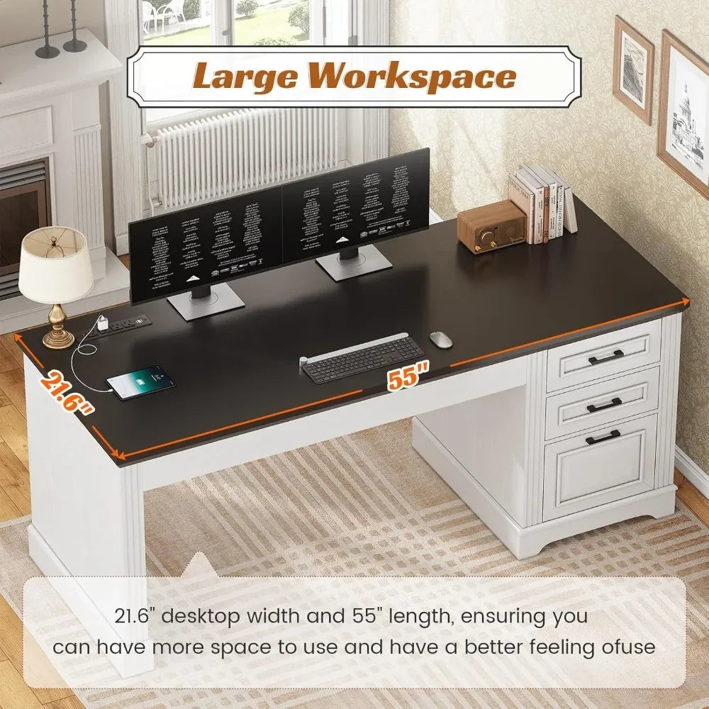 Executive Office Desk with 3 Drawers & Power Outlet