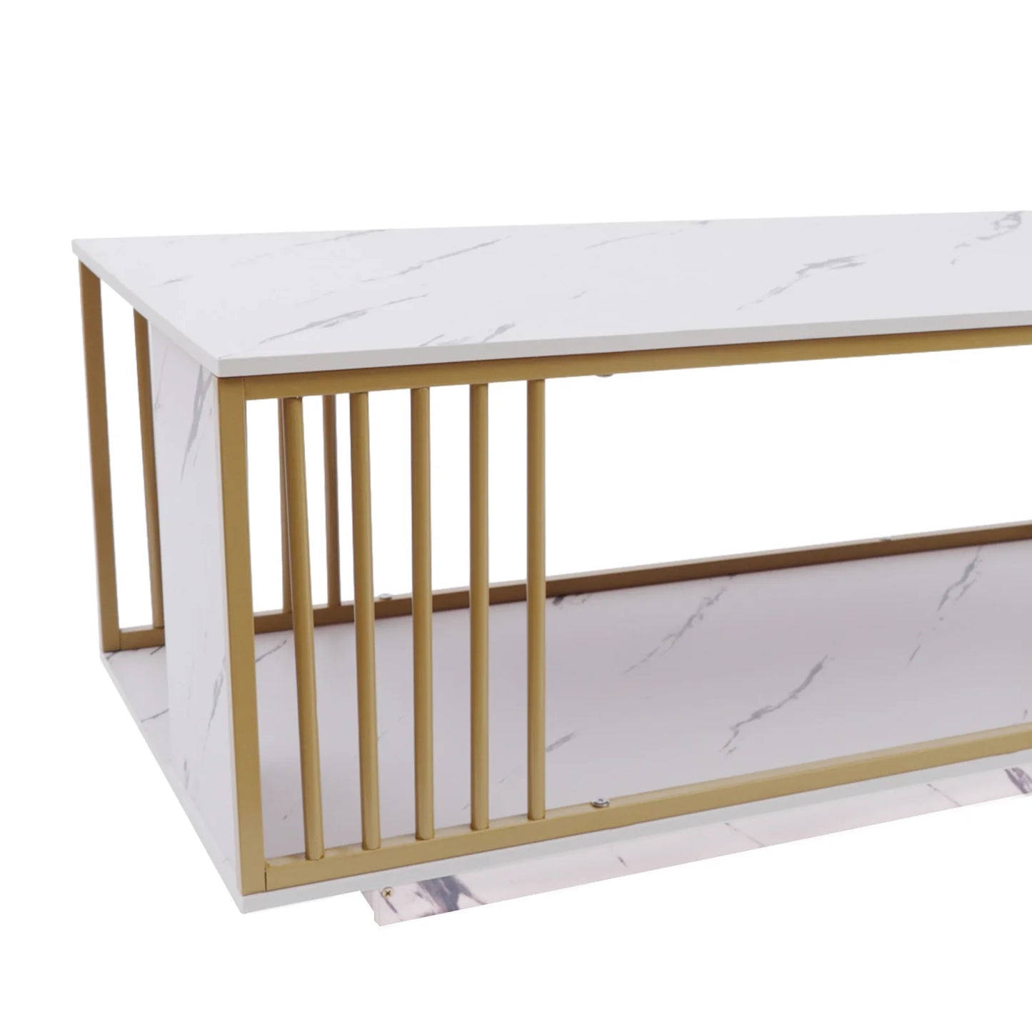 Modern 2-Tier White + Gold Coffee Table