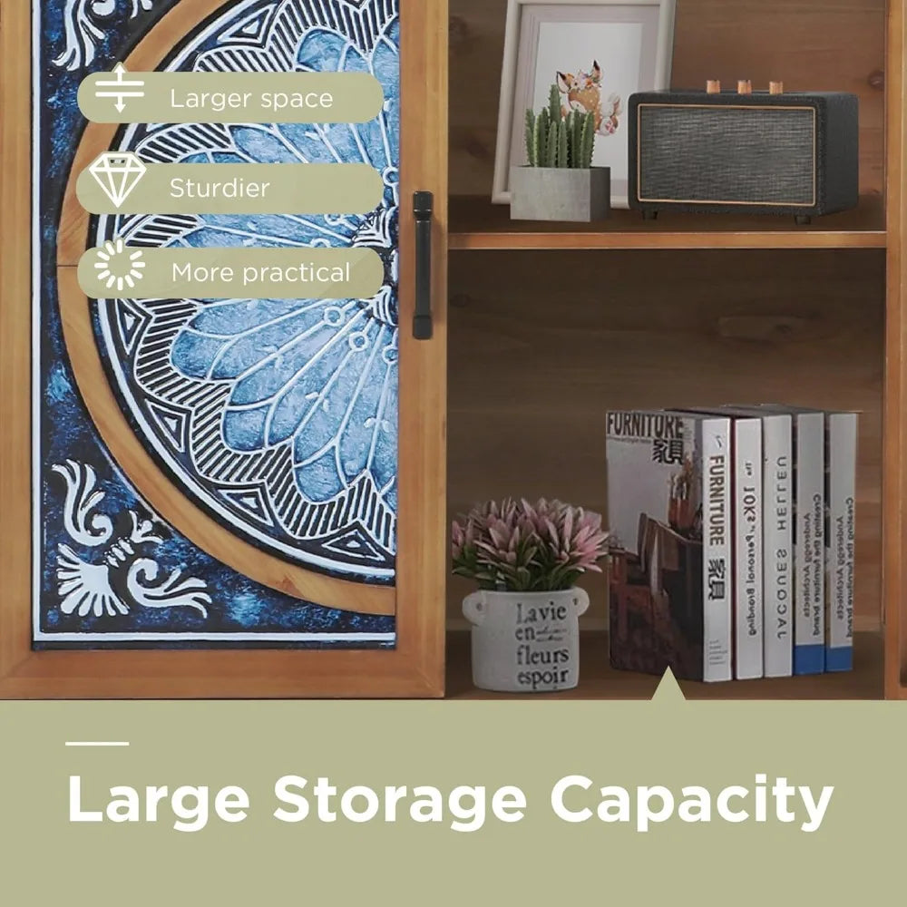 Distressed Storage Cabinet with Porcelain Pattern