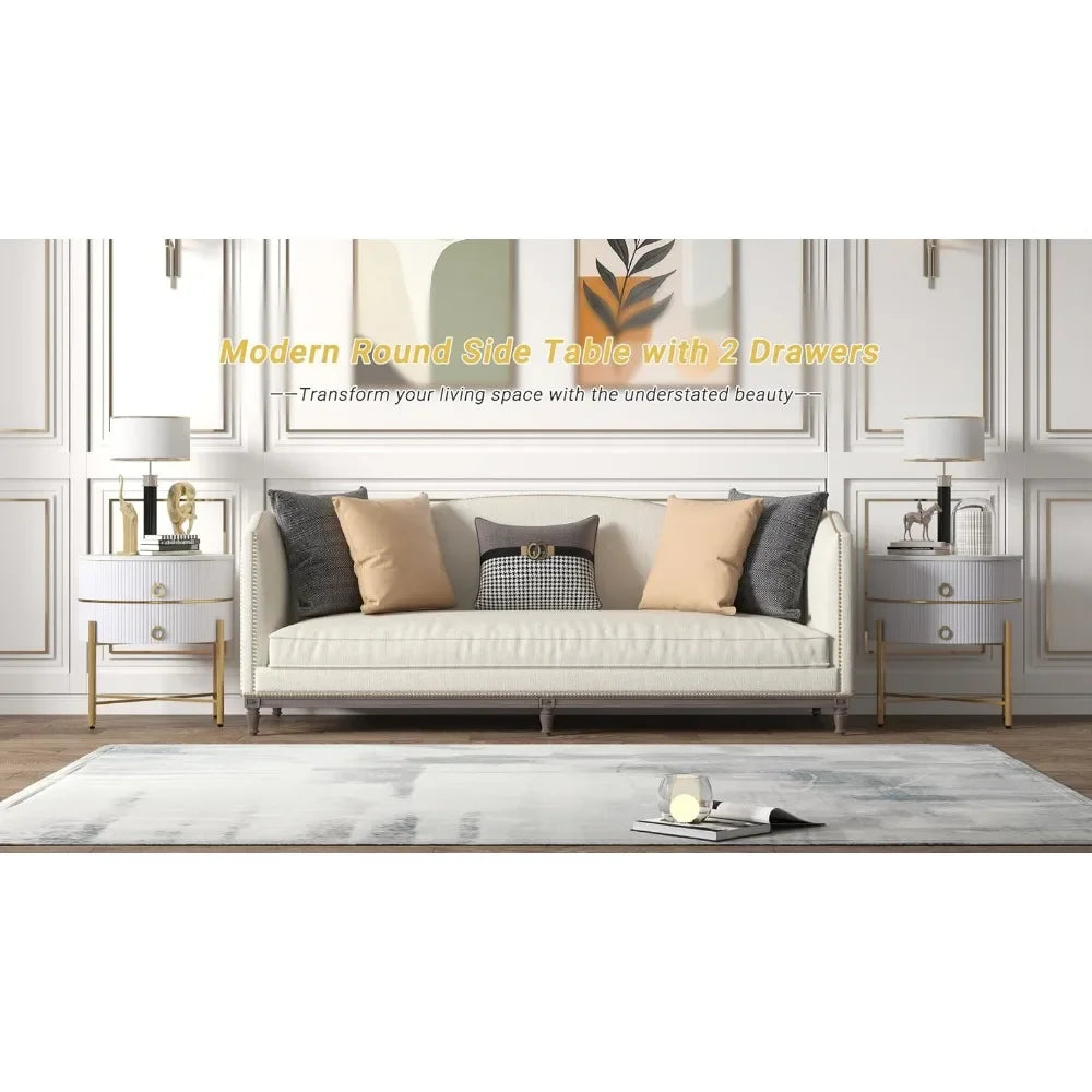 Modern Side Table with Metal Legs, White & Gold