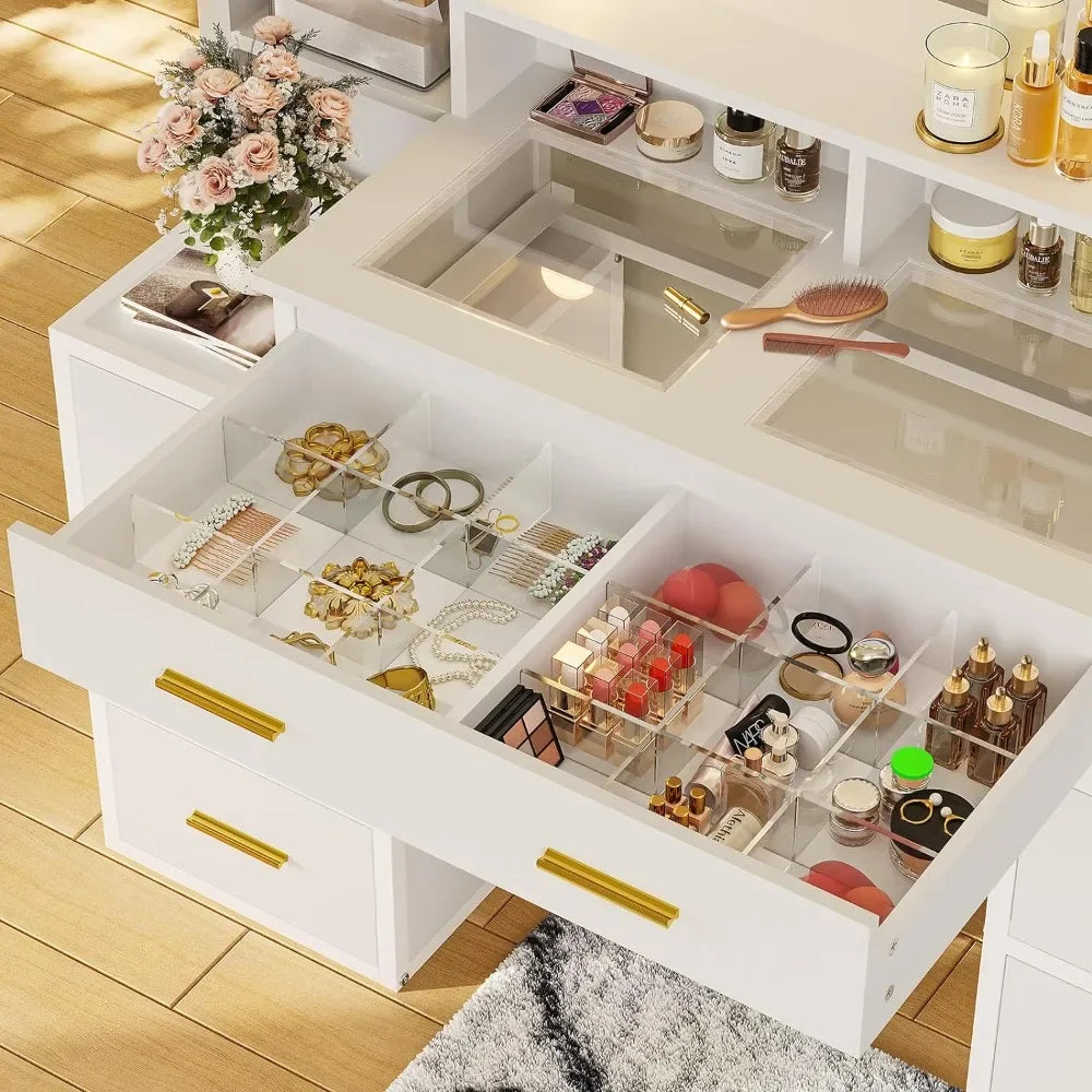 Glass Top Makeup Vanity Table Set