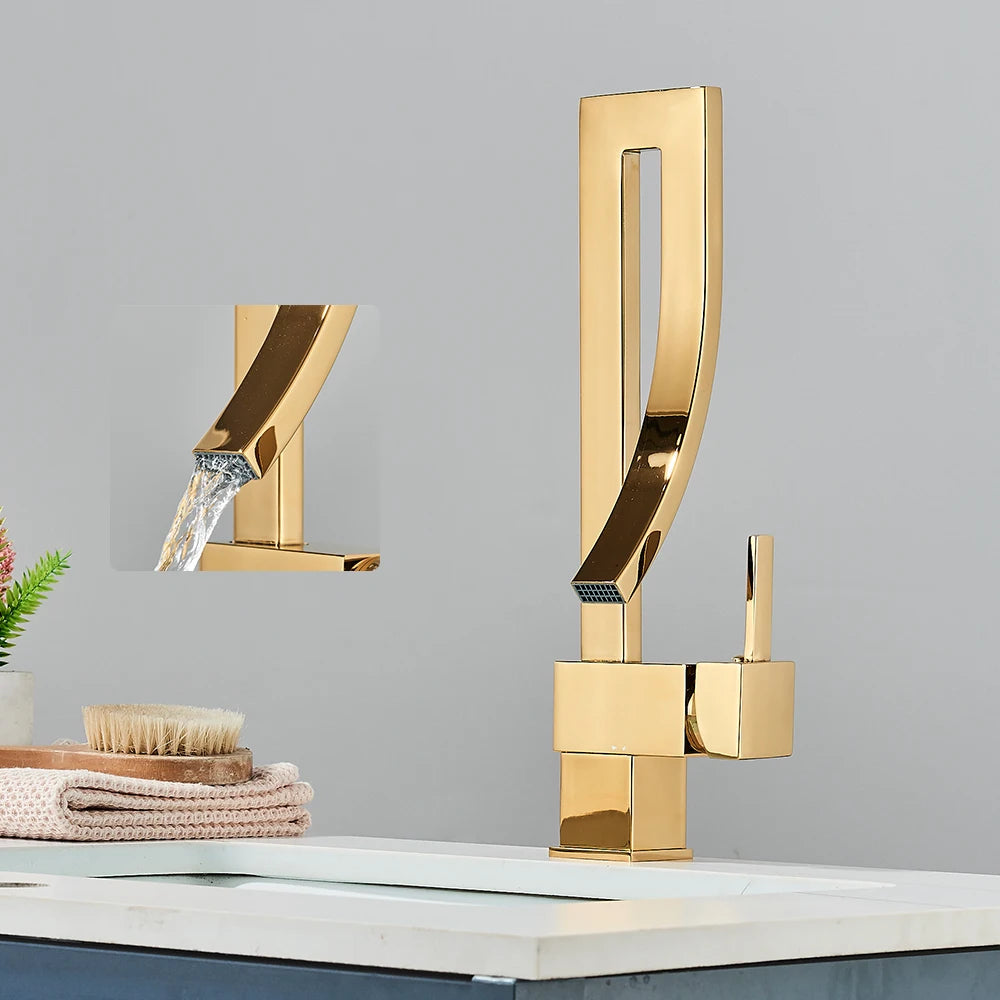 Shiny Gold Bathroom Faucet Single Hand