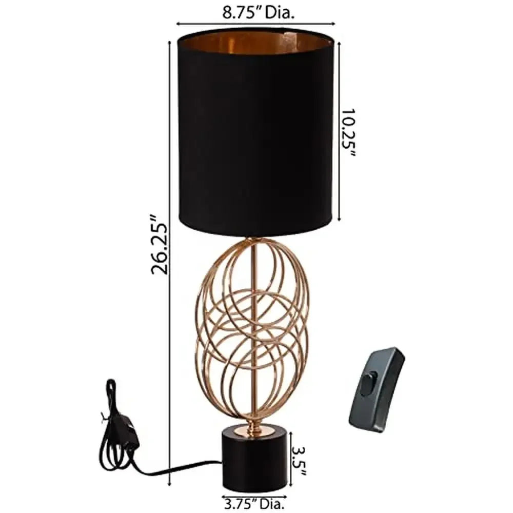 26" Metal Table Lamp with Gold Stand and Black Lampshade
