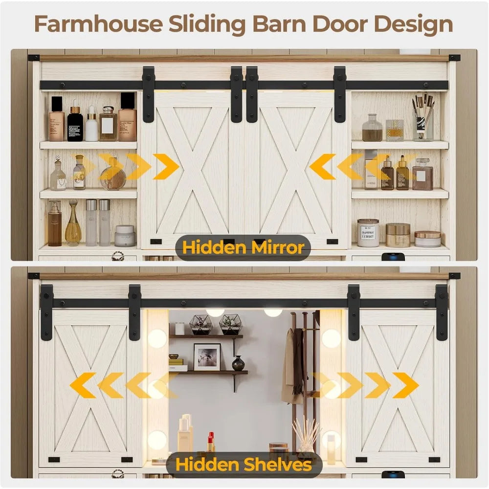 Farmhouse Vanity with Mirror, Charging Station