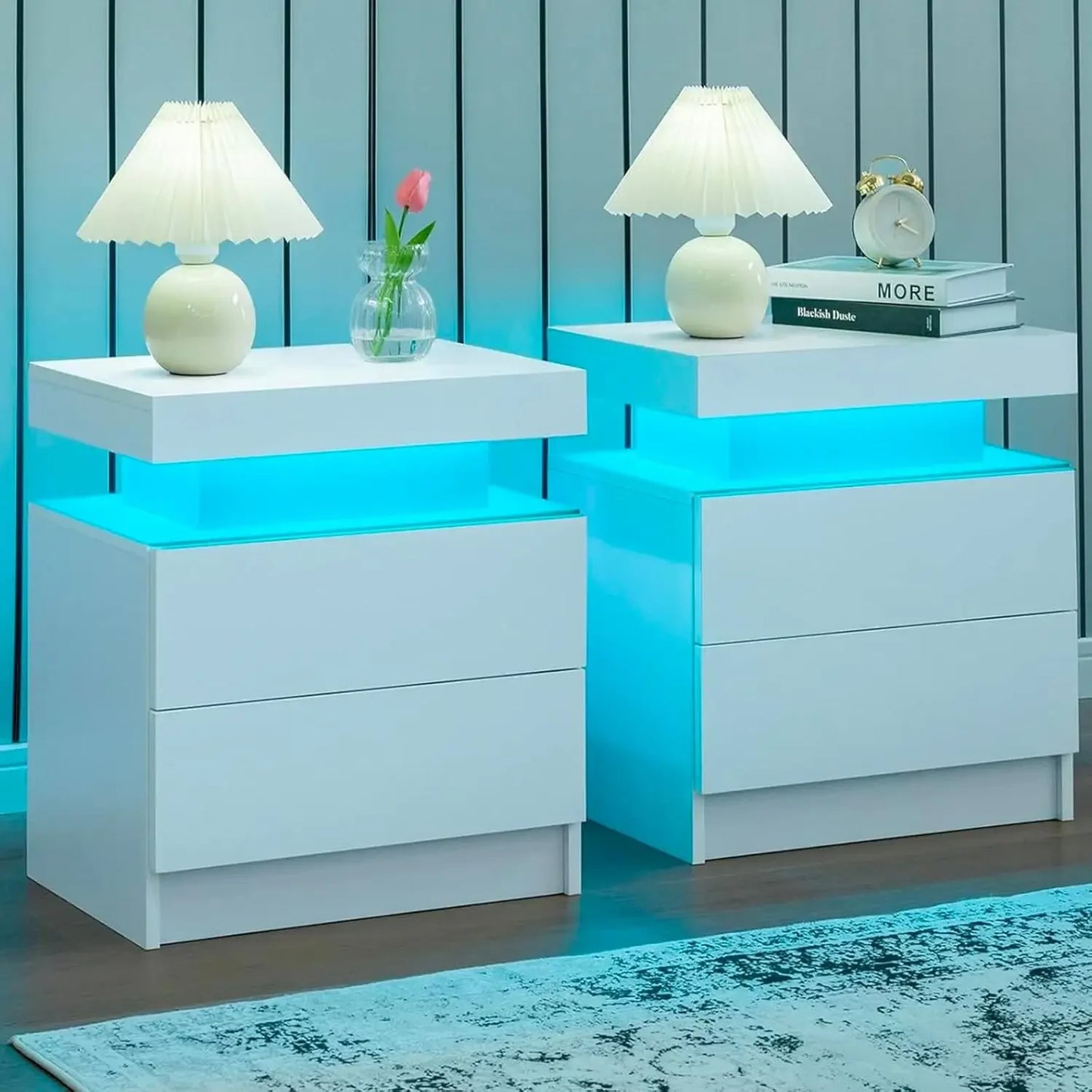 2 LED Nightstands with 2 Drawers