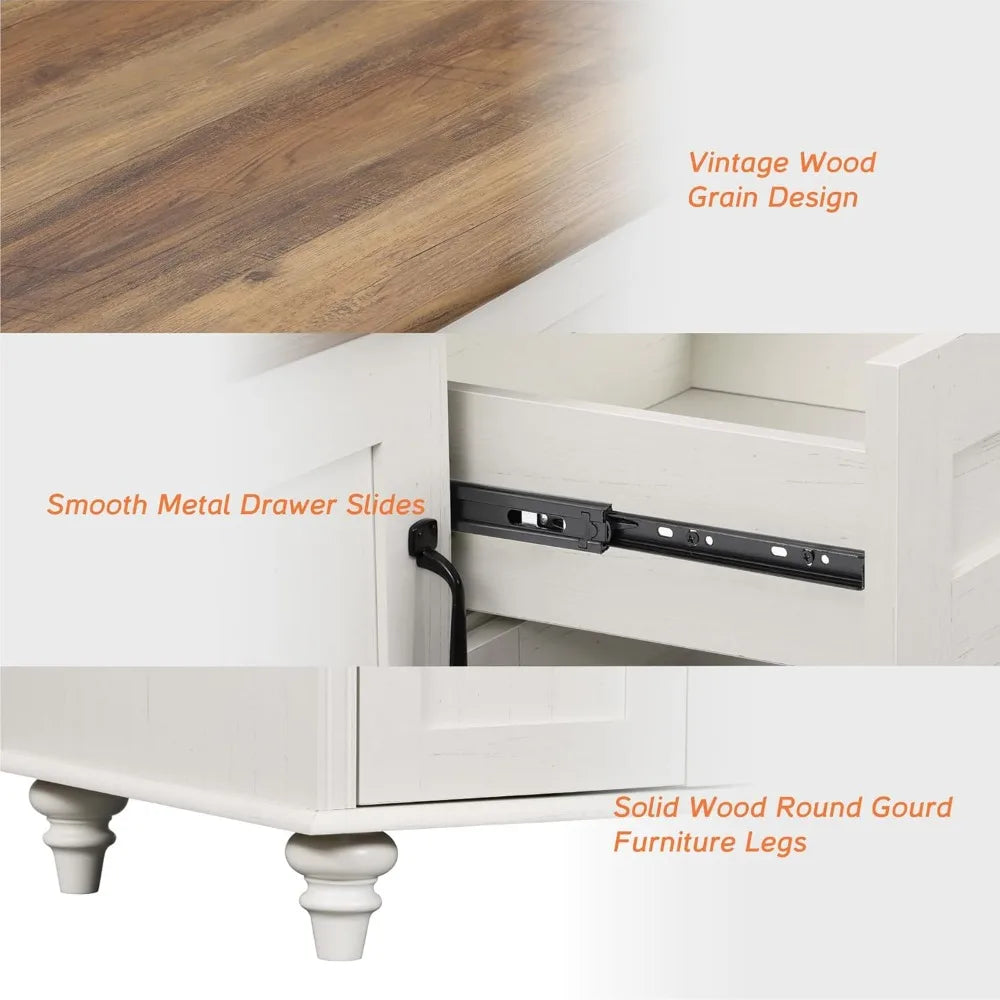 Country Coffee Table with Storage Cabinet