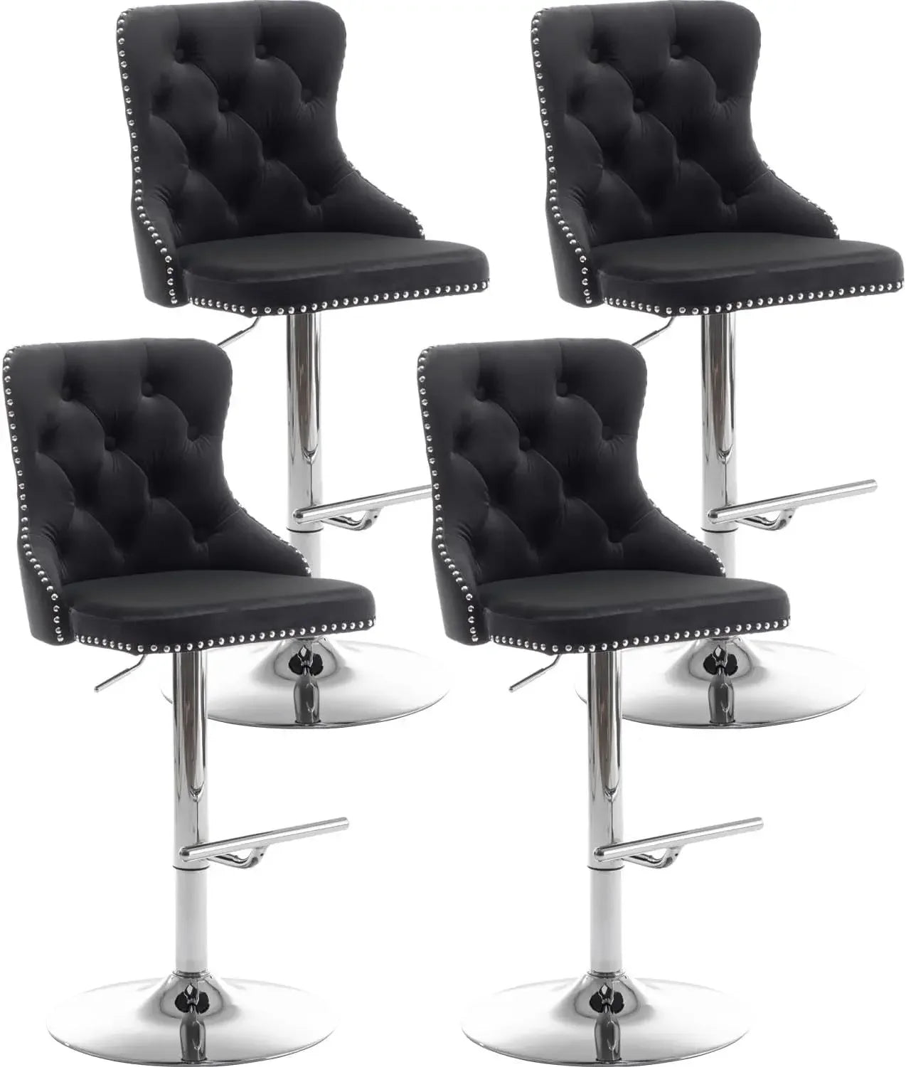 Gold Swivel Velvet Bar Stools Set of 4
