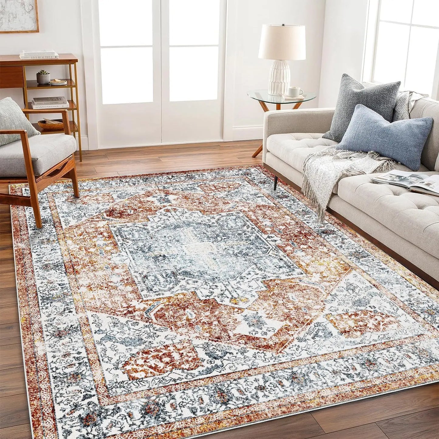 5x7 Washable Area Rug Vintage Brown Accent Rug